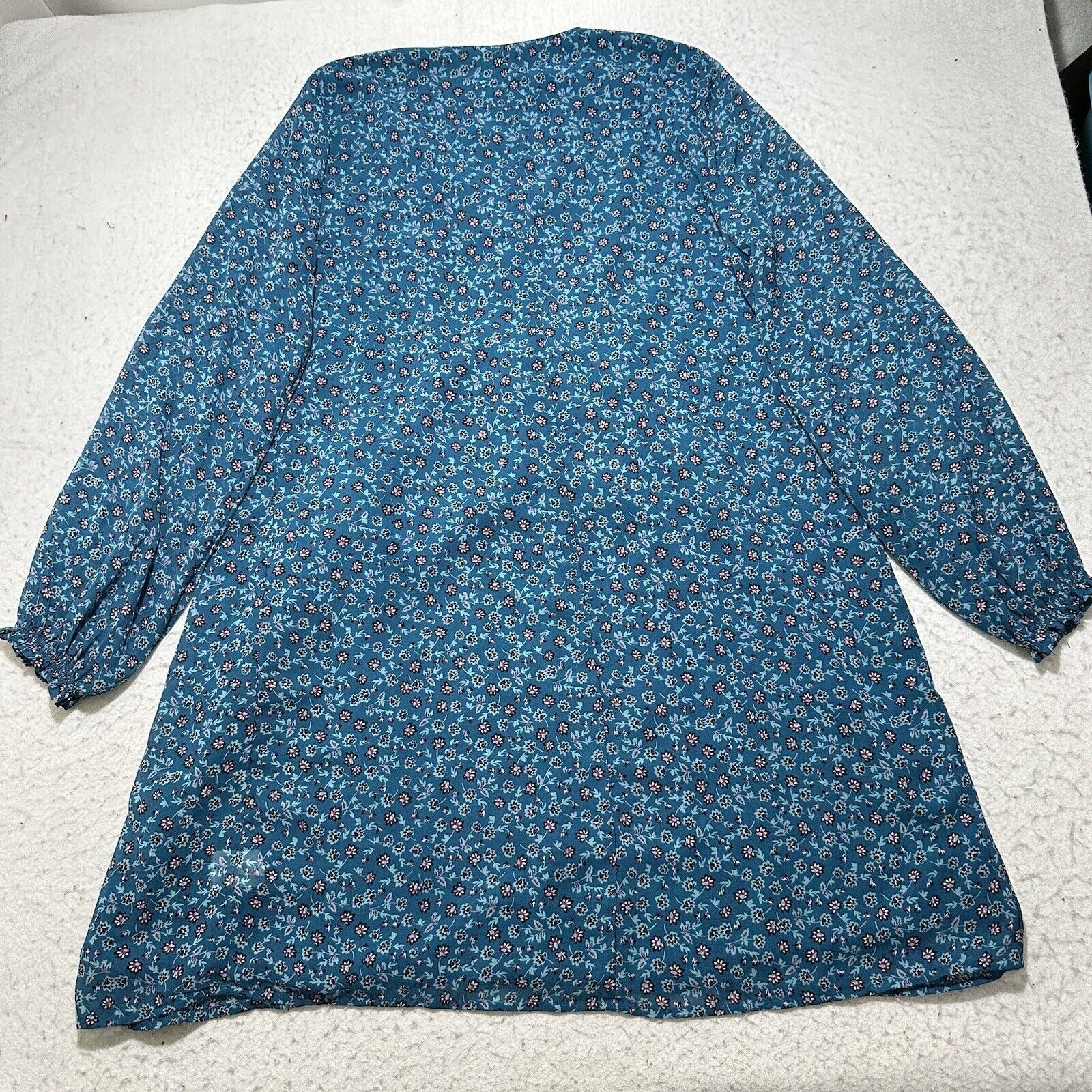Other Time & Tru Medium Blue Colorful Floral V-Neck A-Line Dress Size M / US 6-8 / IT 42-44 - 6 Thumbnail