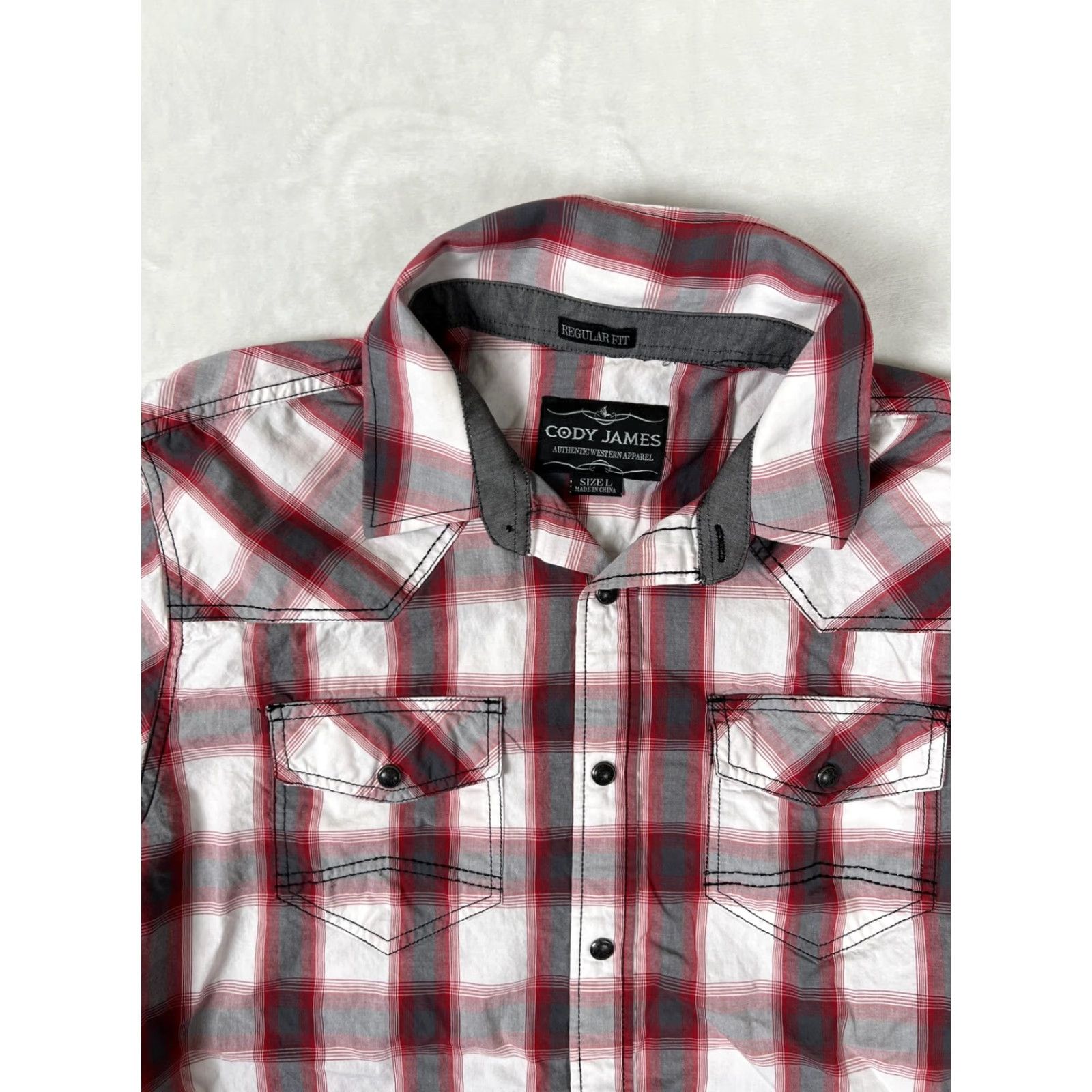Cody James Cody James Shirt Mens Large Red Gray Plaid Western Snap Front Long Sleeve Size US L / EU 52-54 / 3 - 3 Thumbnail