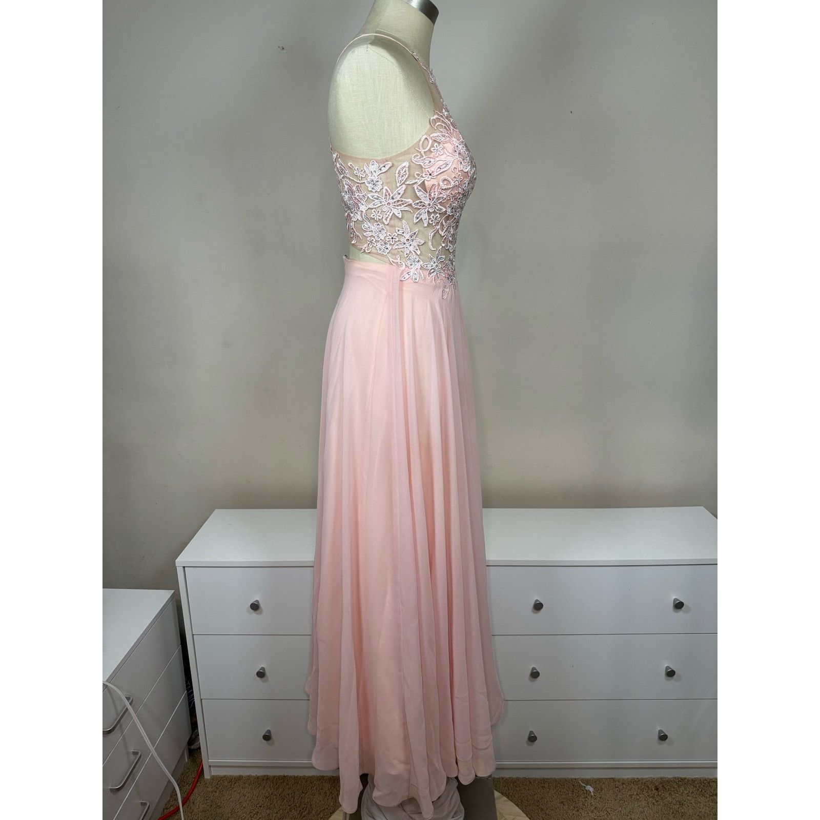 Unknown London Dancing Queen 2369 Embroidered Sheer Halter Chiffon Dress Size S / US 4 / IT 40 - 2 Thumbnail