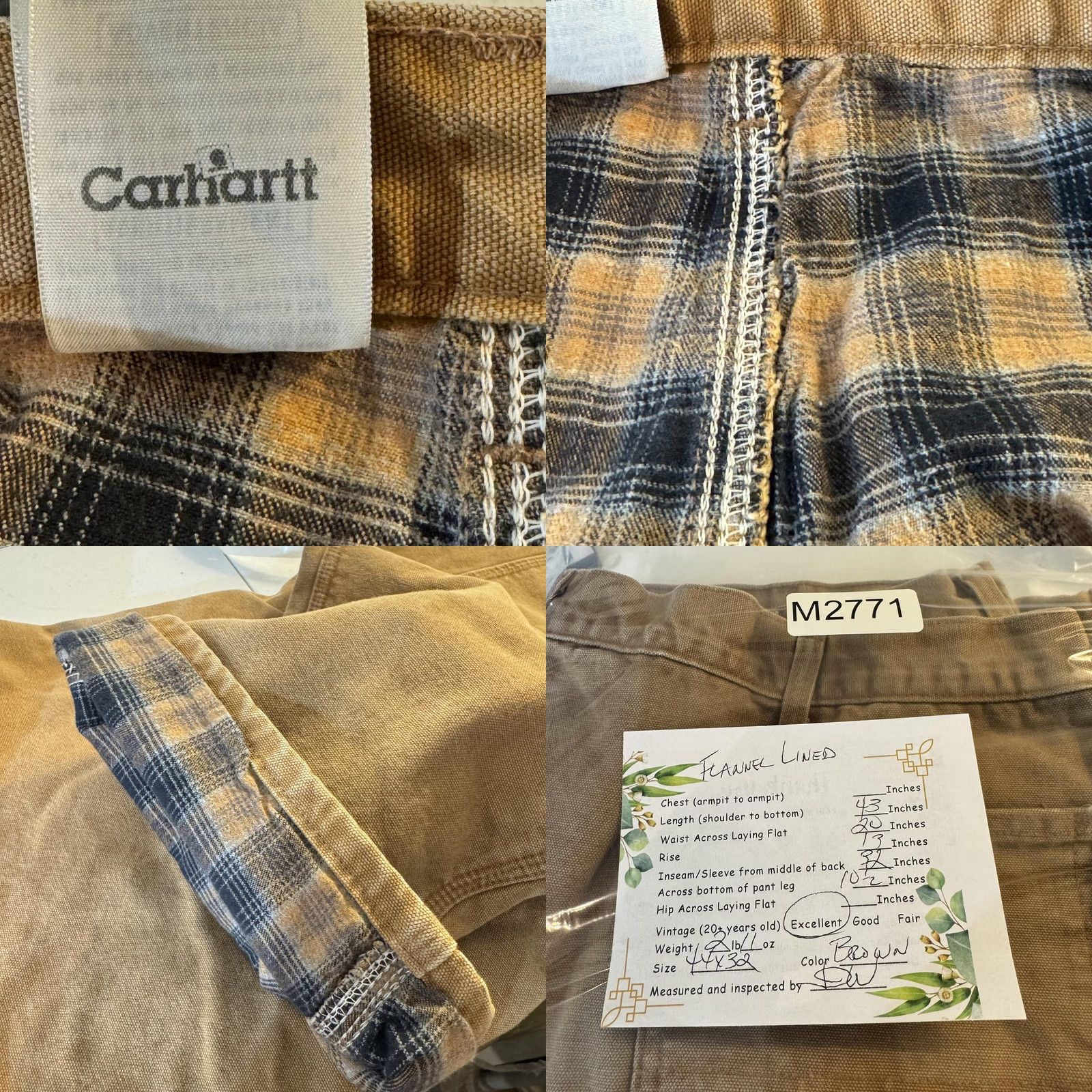 Carhartt Carhartt Pants Mens 44x32 Brown Flannel Lined Duck Dungaree Carpenter Work B111 Brown Mens 44x32 Carpenter Flannel Lined Workwear Pants Size US 44 / EU 60 - 8 Thumbnail
