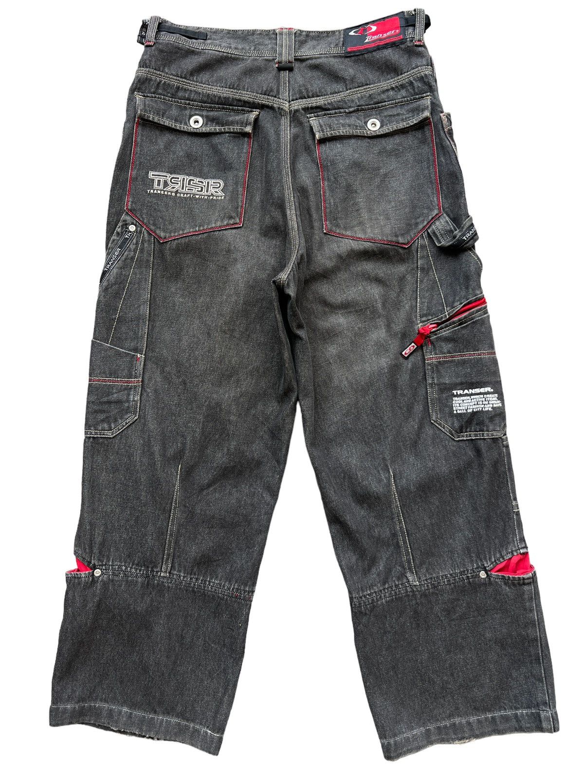 Japanese Brand Transer Jeans Hip Hop Skateboard Multipocket Baggy Jeans 31 Size 31" - 3 Thumbnail