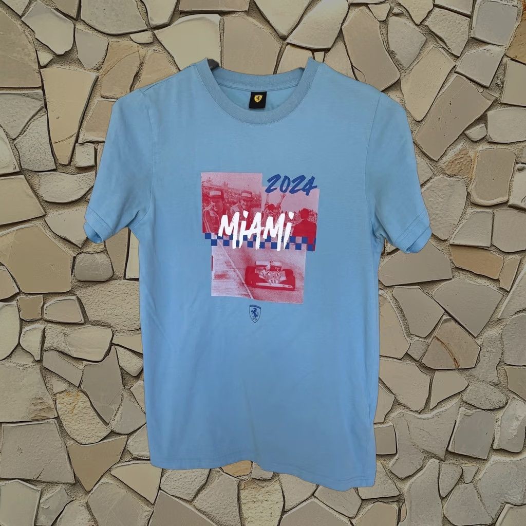 Puma Scuderia Ferrari Miami 2024 Grand Prix T-Shirt Blue Mens Xs Distressed, Men's