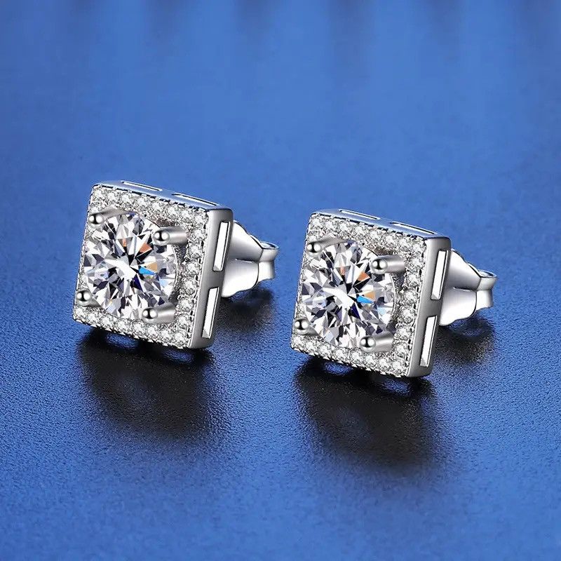 Jewelry 925 Sterling Silver 1 Carat Moissanite Square Earrings Size ONE SIZE - 4 Thumbnail