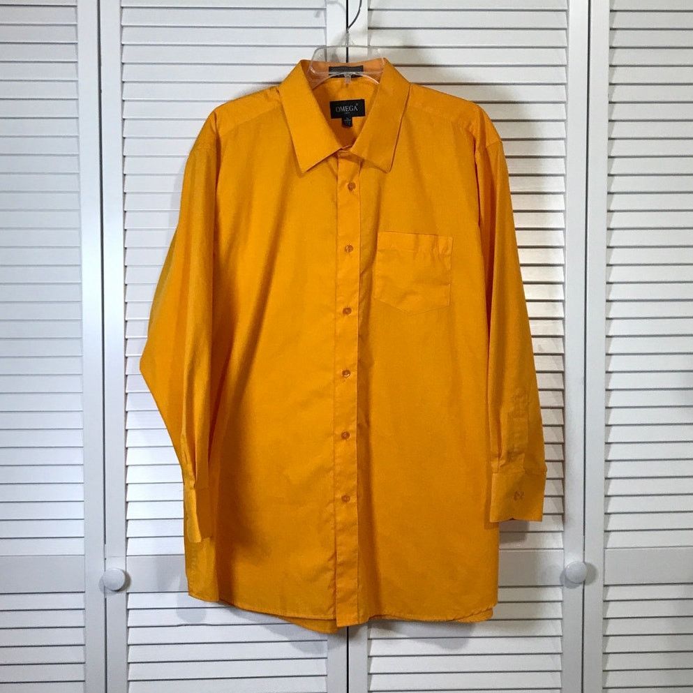 Omega Omega Italy Orange Collared Long Sleeve Mens XL 17-17 ½ Size US XL / EU 56 / 4 - 1 Thumbnail