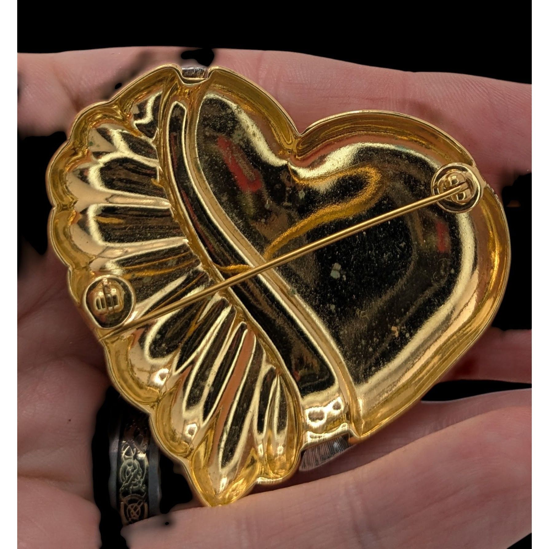 Other Vintage Love Gold-Tone Heart Brooch With Faux Marcasite Acce Size ONE SIZE - 4 Thumbnail