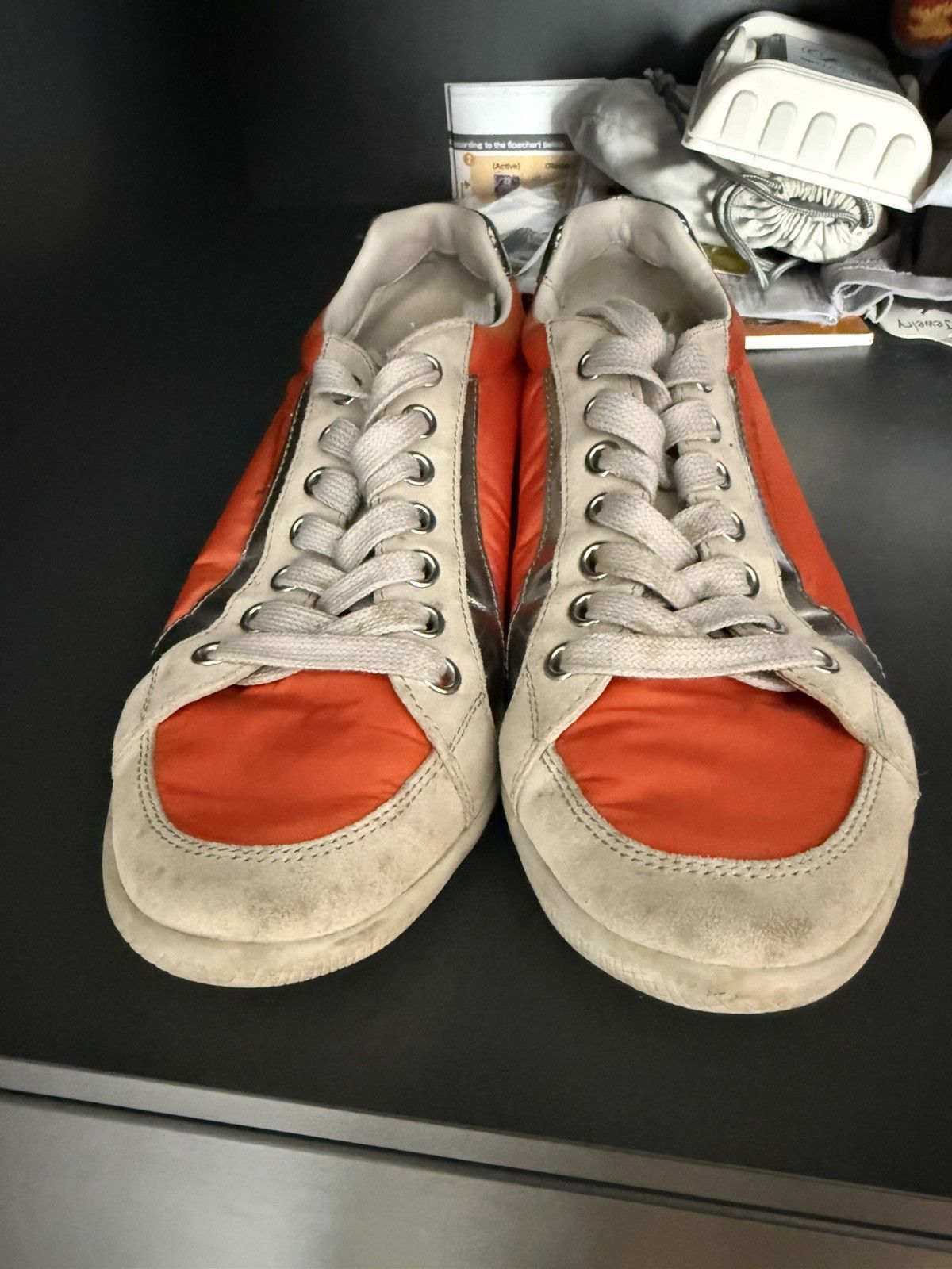 Prada Prada Sneakers Orange / Grey Suede – Vintage Designer Size US 9 / EU 42 - 2 Thumbnail