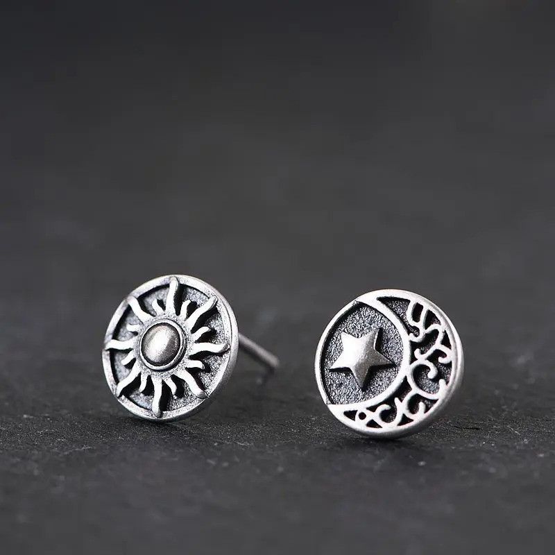 Jewelry Tiny Sun Moon Stud Earrings 925 Sterling Ear Charms Gift Size ONE SIZE - 3 Thumbnail