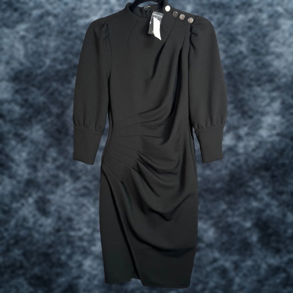 new york company black dress V Neck Knit Bodycon Slit Midi Dress - MEDIUM / White
