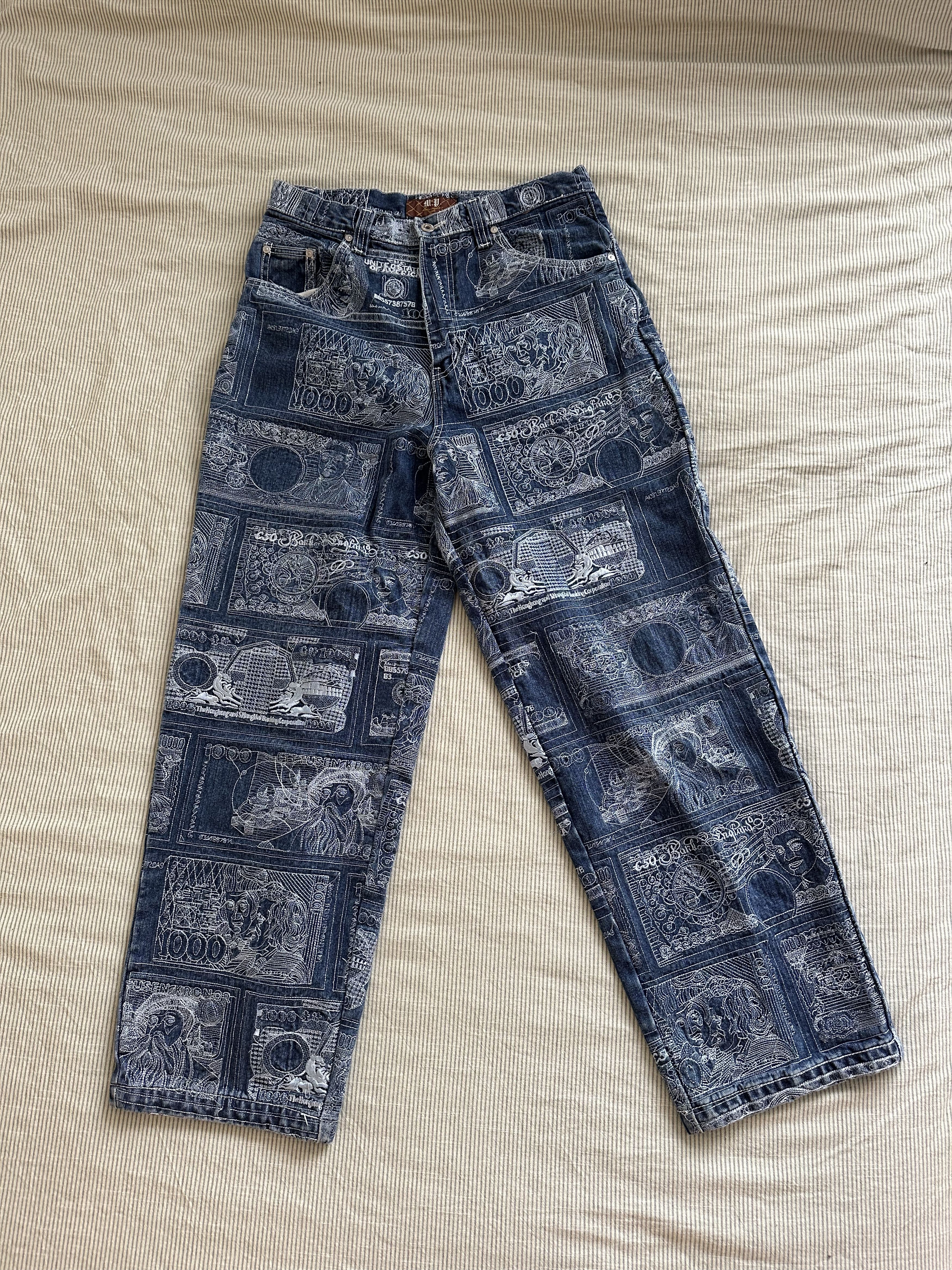 Other Members Property Money Embroidered Baggy Jeans Y2K Size US 32 / EU 48 - 1 Thumbnail