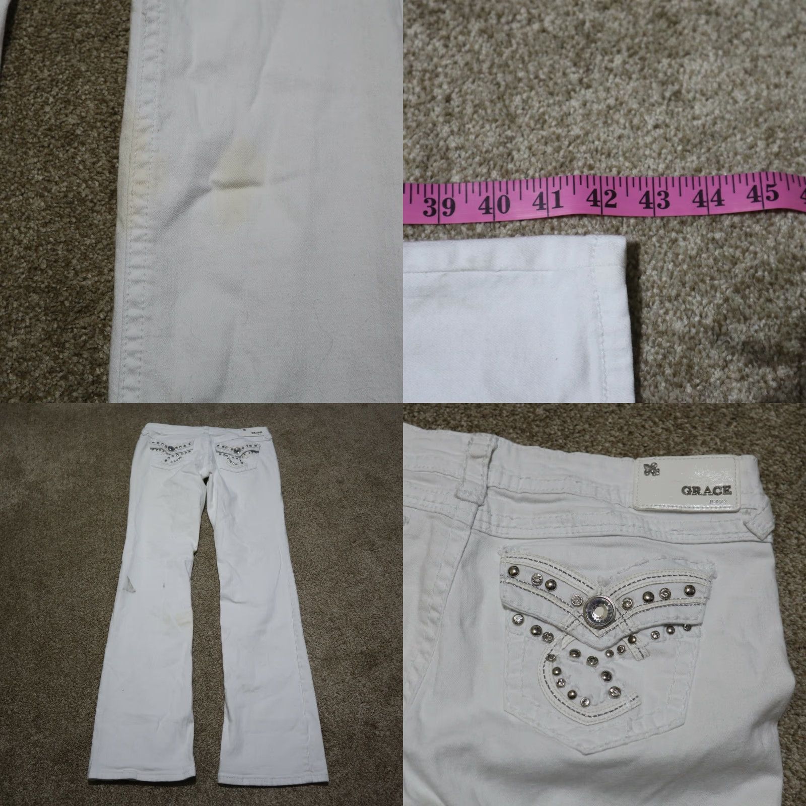Grace in LA Grace in LA Jeans Women Slim 30.5in White Rhinestone Sequin Embroidery 5-Pocket Denim Skinny Size 11 Size 32" / US 10 / IT 46 - 8 Thumbnail