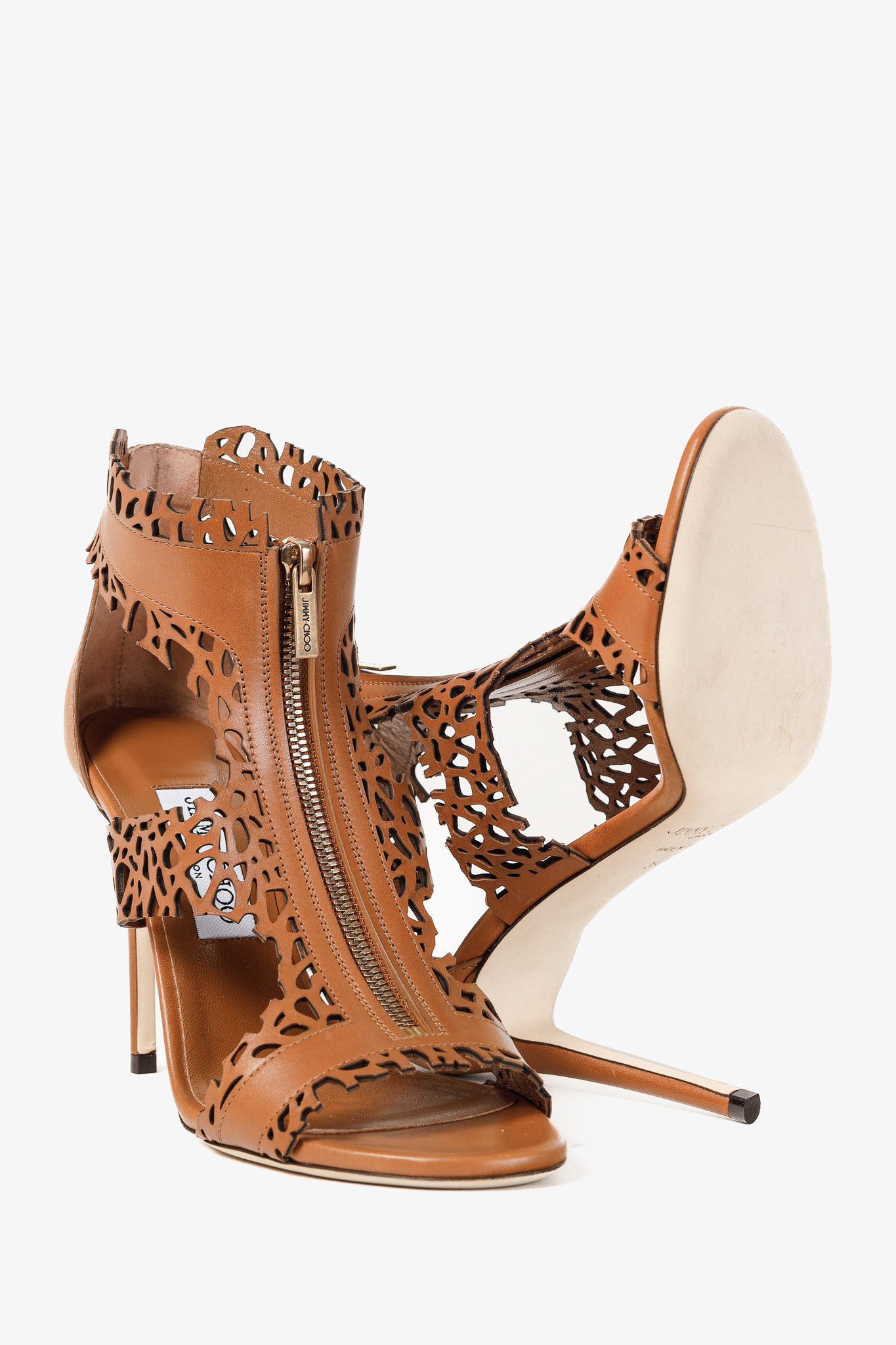 Jimmy Choo Jimmy Choo Megan 100 Laser-Cut Heels in Canyon Brown Leather Size US 8.5 / IT 38.5 - 4 Thumbnail
