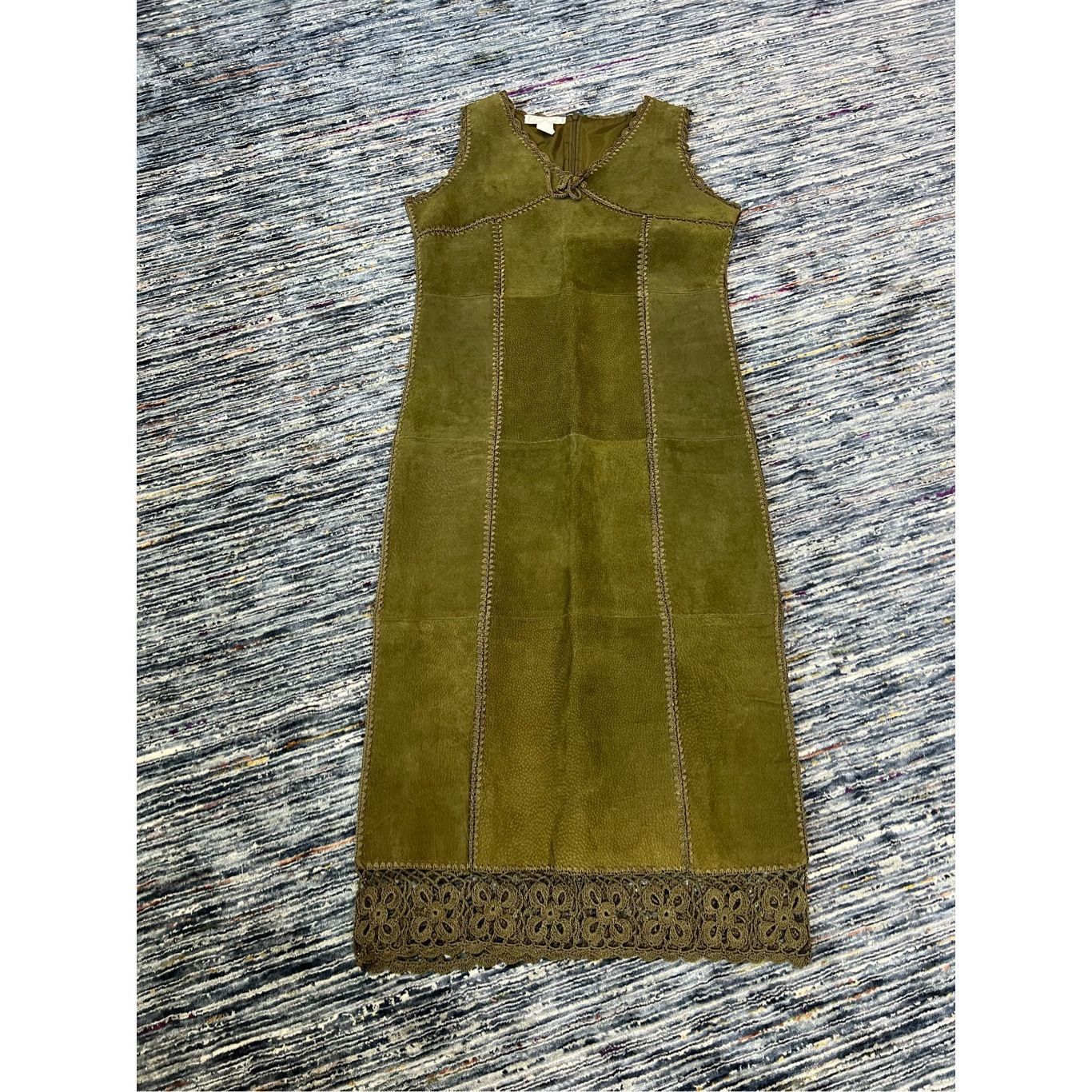 Other S.M.H. Boutique Patchwork Leather Olive Midi Dress Size 8 Size M / US 6-8 / IT 42-44 - 4 Thumbnail