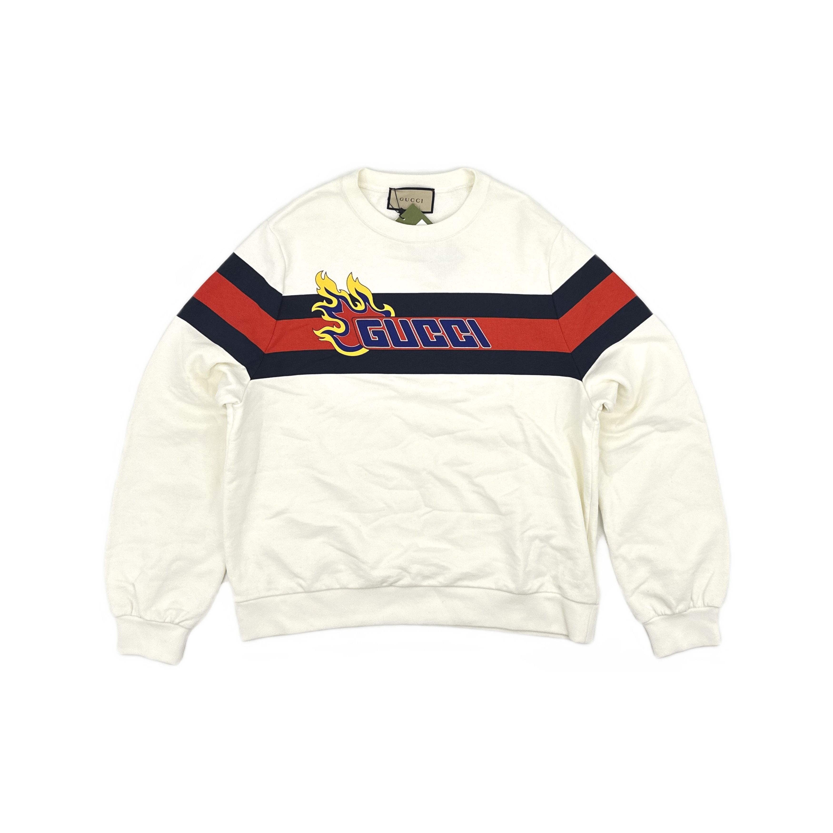 Gucci Gucci Flame Logo Stripe Sweatshirt Size M Size US M / EU 48-50 / 2 - 1 Thumbnail
