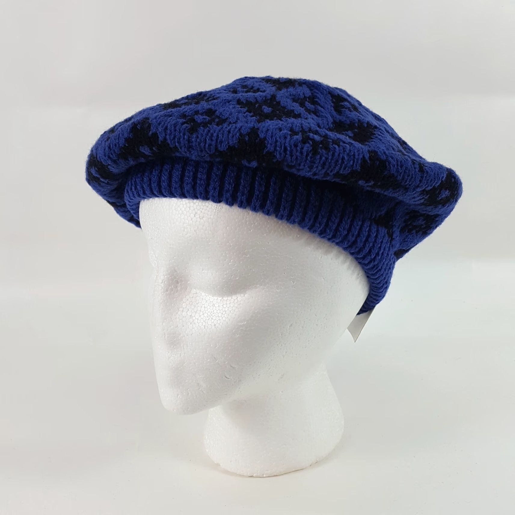 Vintage VINTAGE Vintage 80s Knit Wool Blue Diamond French Beret Warm Winter Hat Womens One Size Size ONE SIZE - 5 Thumbnail