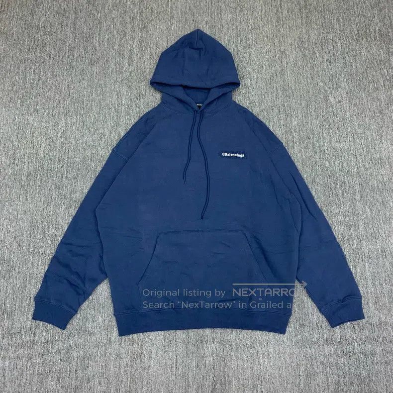 Balenciaga Balenciaga Blue Embroidered Small Logo Hooded Sweatshirt Size US L / EU 52-54 / 3 - 1 Thumbnail