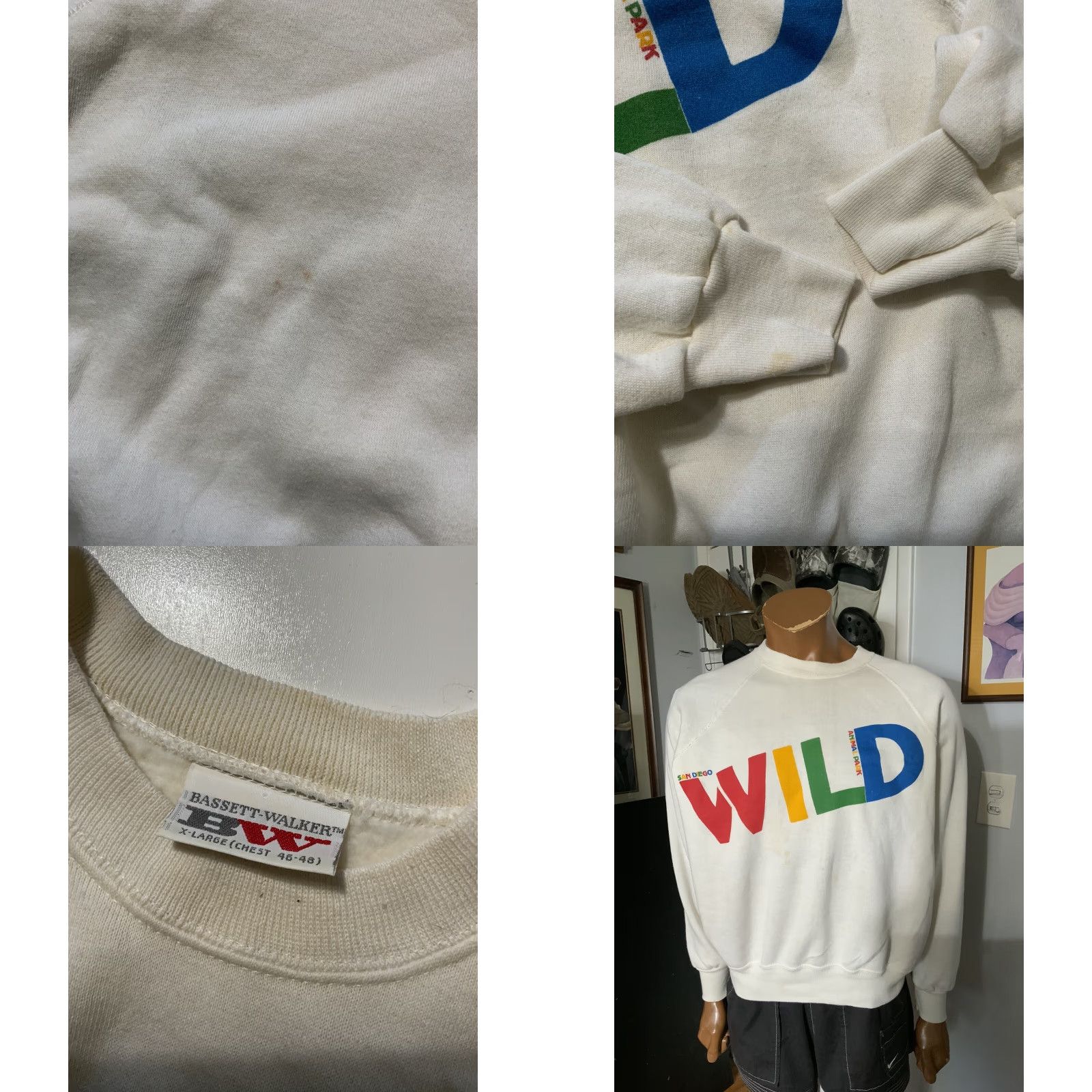 Vintage VINTAGE Bassett Walker San Diego Wild Animal Park Fleece Crewneck Sweatshirt XL White Men Sweatshirt 80s Pullover Size US XL / EU 56 / 4 - 8 Thumbnail