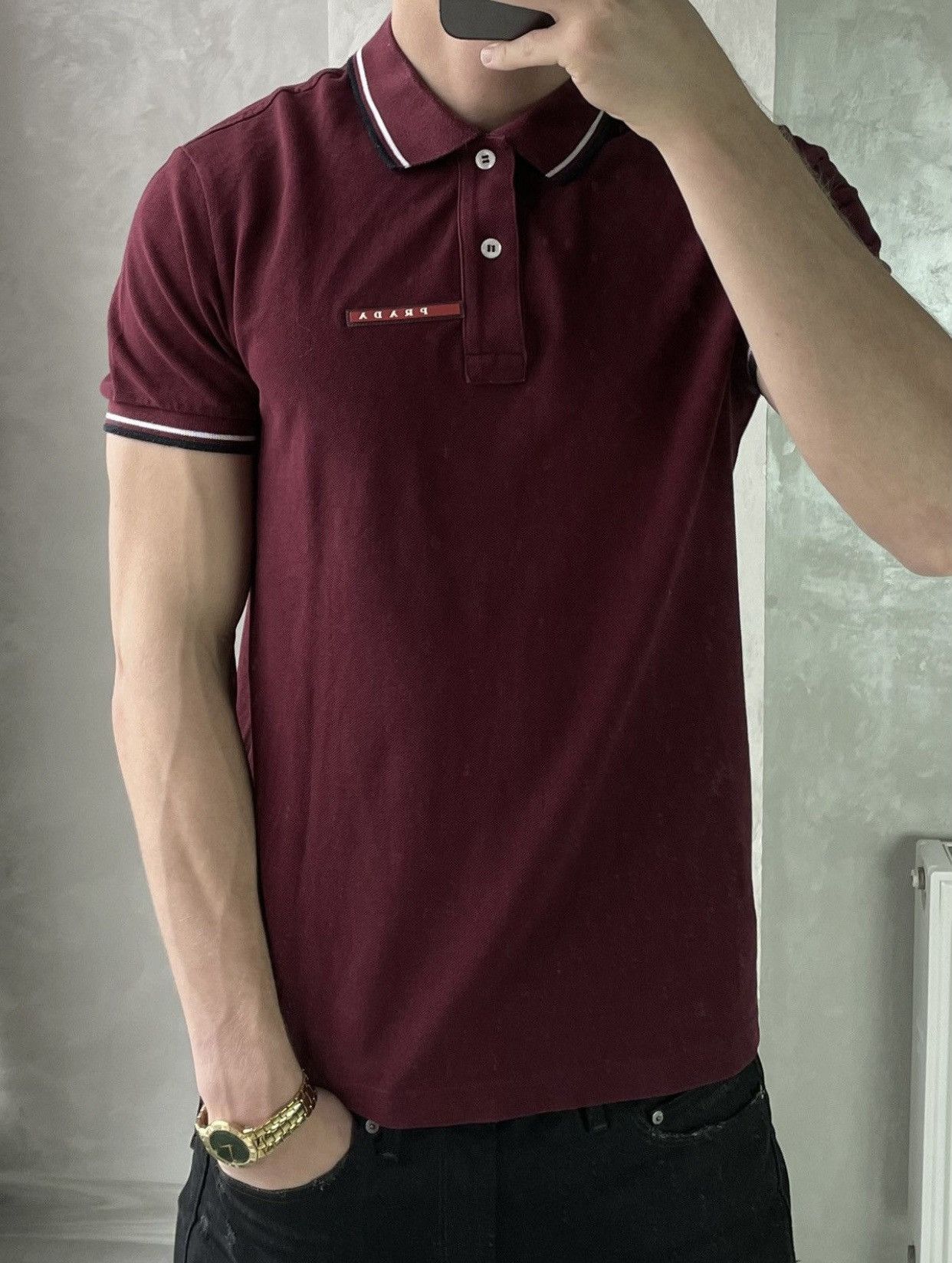 Prada Prada Red Tab Burgundy Polo Shirt Size US S / EU 44-46 / 1 - 2 Thumbnail