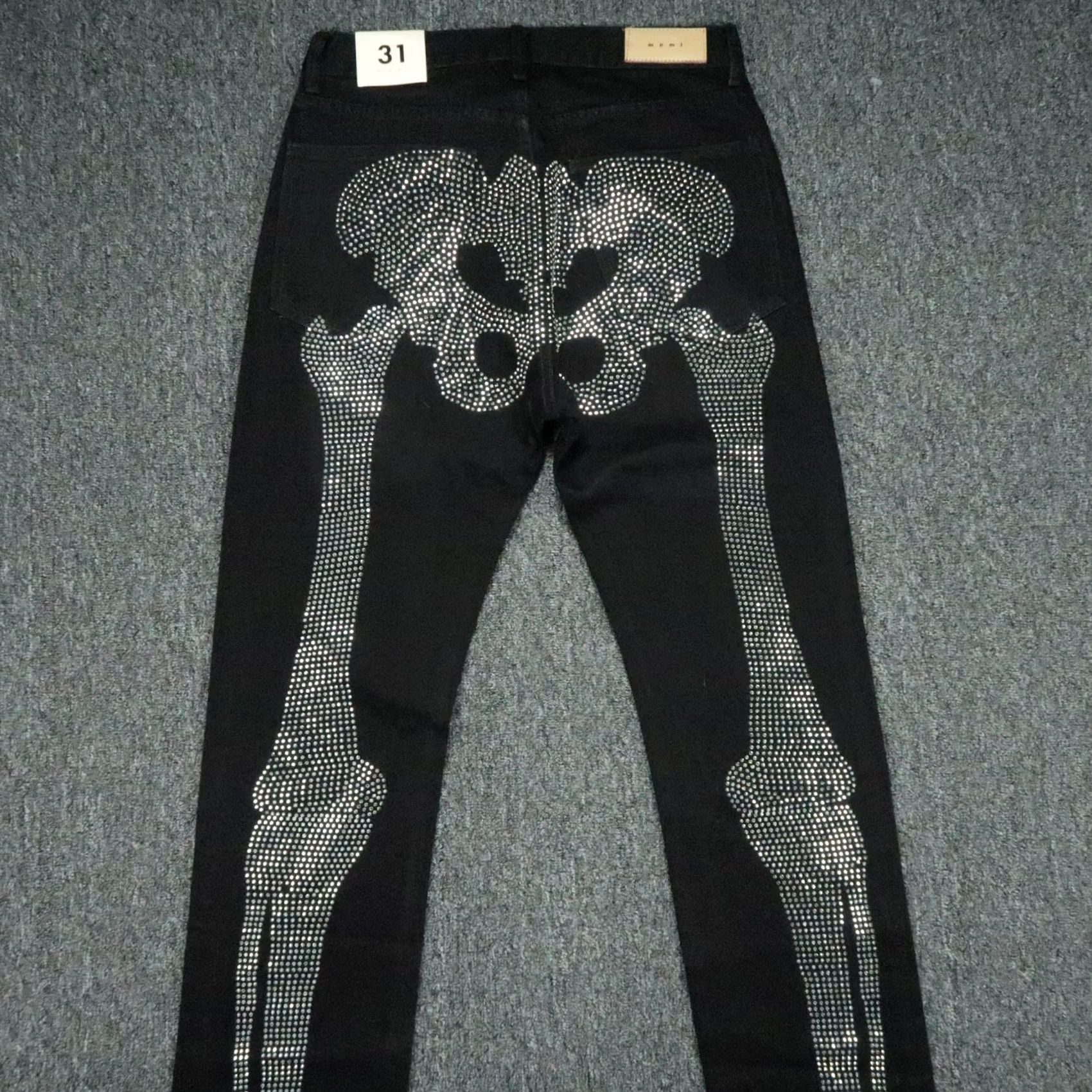 MNML Mnml Jeans Mens Black Skeleton Denim Rhinestone Crystal Goth Streetwear 31x36 Size US 31 - 4 Thumbnail