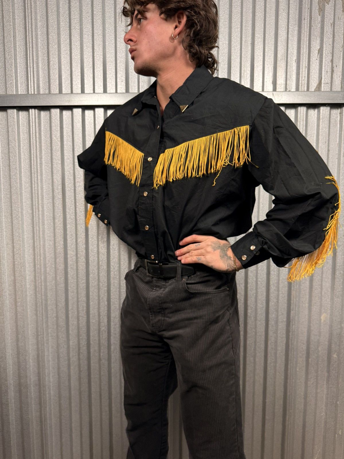 Other Insane Vintage Western Fringe Pearl Snap Button Cowboy Shirt Size US M / EU 48-50 / 2 - 2 Thumbnail