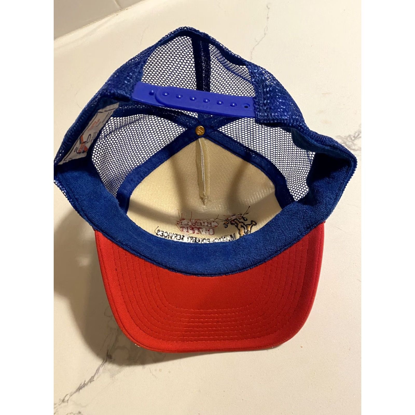 Vintage VINTAGE HaT McCoys Poultry Service “This is a Chicken Outfit” Farm Ranch SnapBack Hat Men Adjustable Blue Chicken Hat Mens Size ONE SIZE - 5 Thumbnail