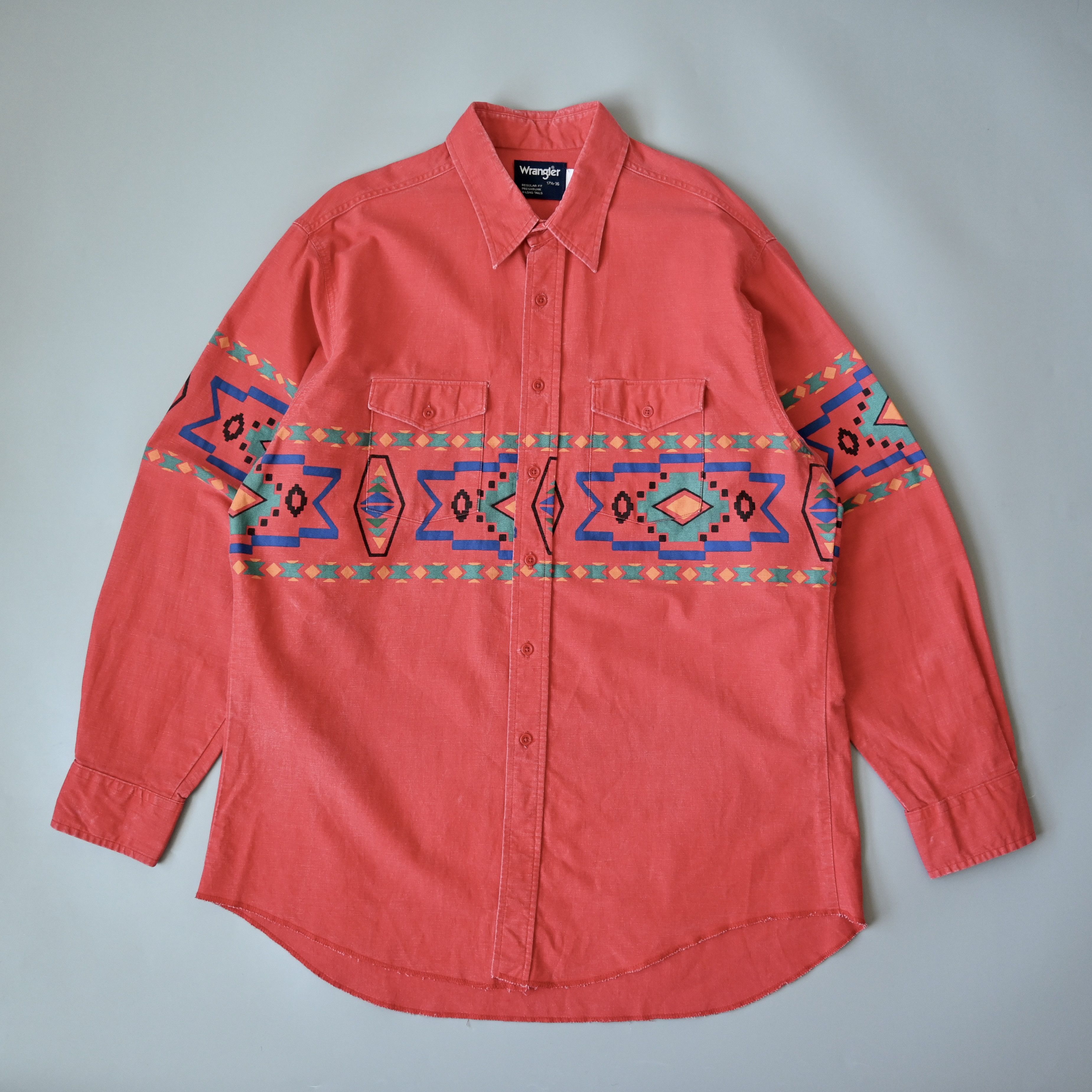 Vintage VTG Wrangler Brushpopper shirt Aztec Navajo poppy red 17.5 Size US XL / EU 56 / 4 - 1 Thumbnail