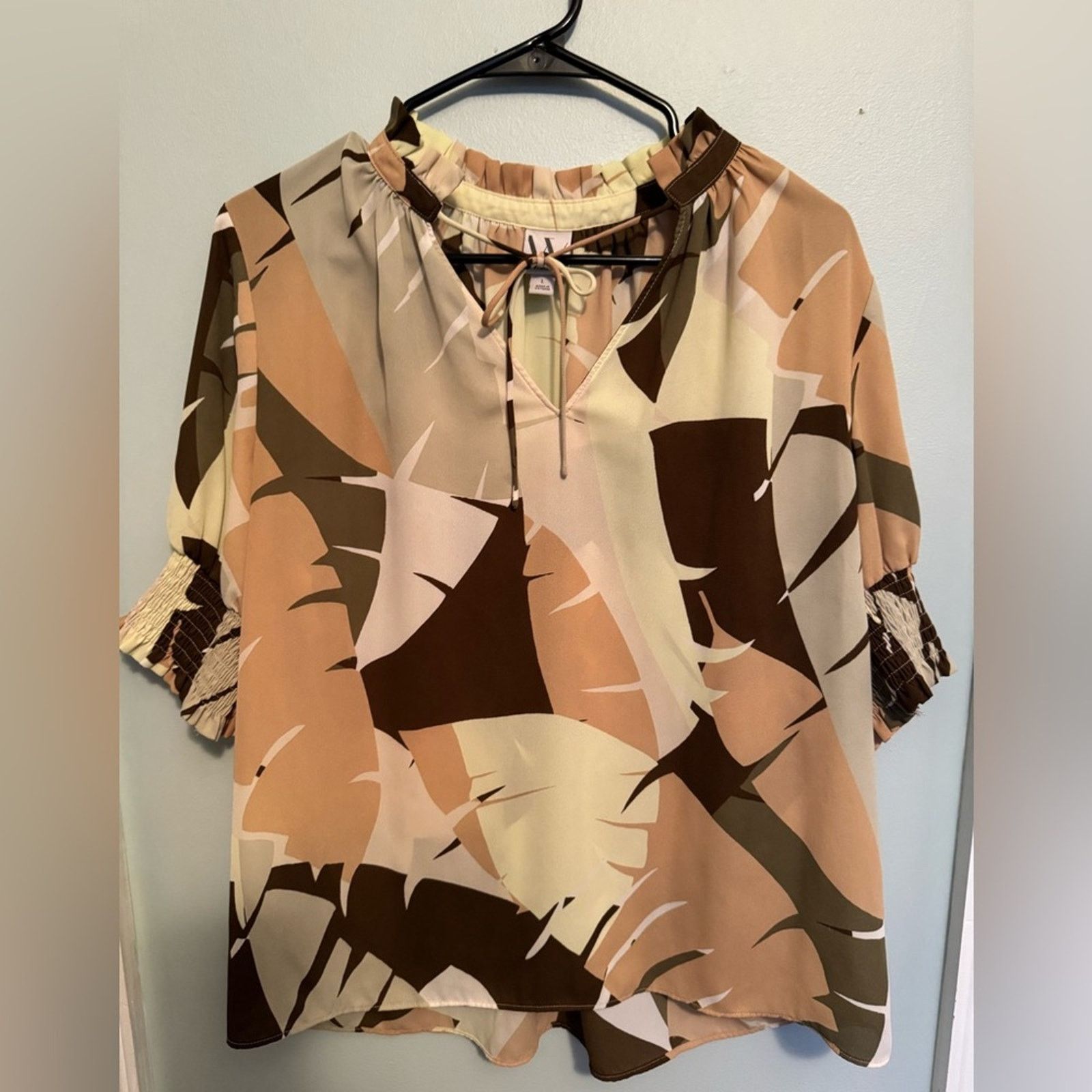 Worthington Worthington Brown and Tan Boxy Short Sleeve Blouse Sz L Size L / US 10 / IT 46 - 1 Thumbnail