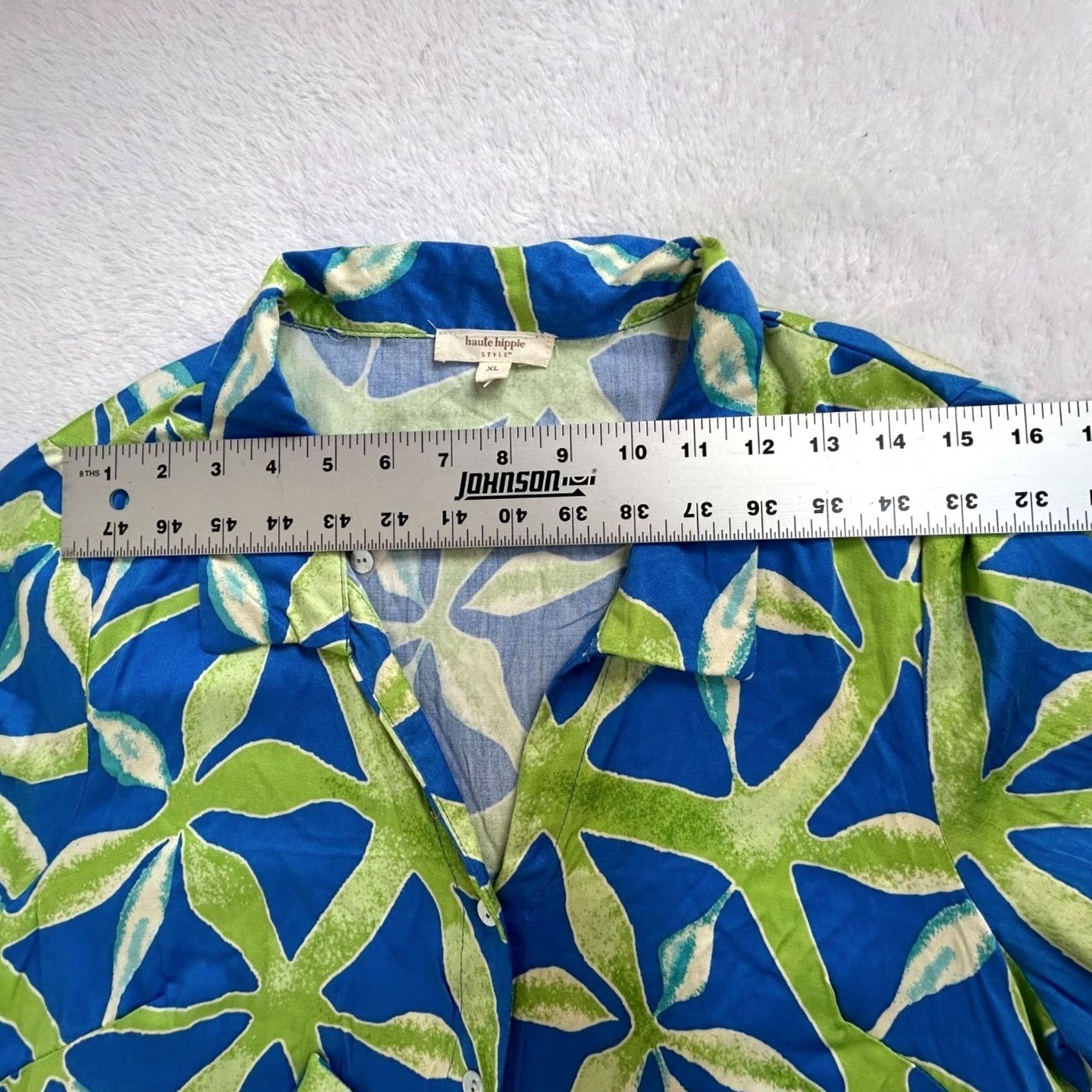 Haute Hippie Haute Hippie Womens Blue & Green Leaf Print Tie-Front Button-Up Blouse XL Size XL / US 12-14 / IT 48-50 - 7 Thumbnail