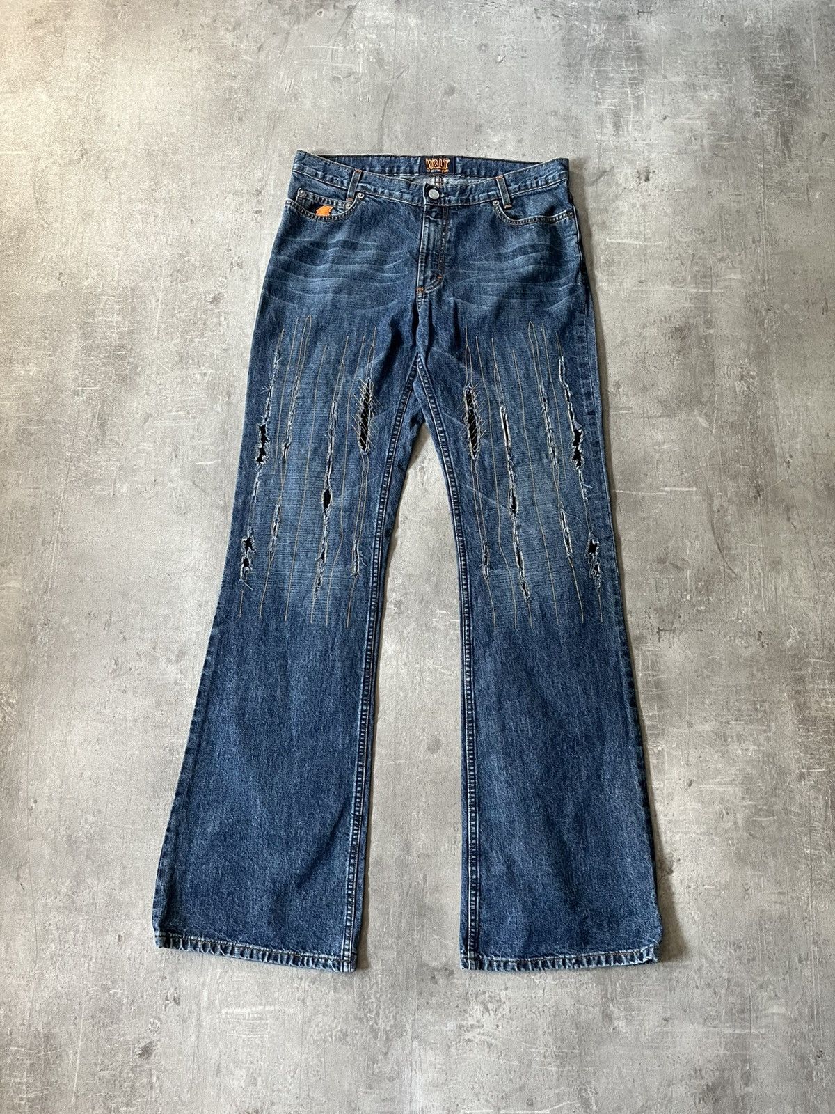 Walter Van Beirendonck Vintage Walter Van Beirendonck scratch flared navy jeans Size US 33 - 1 Thumbnail