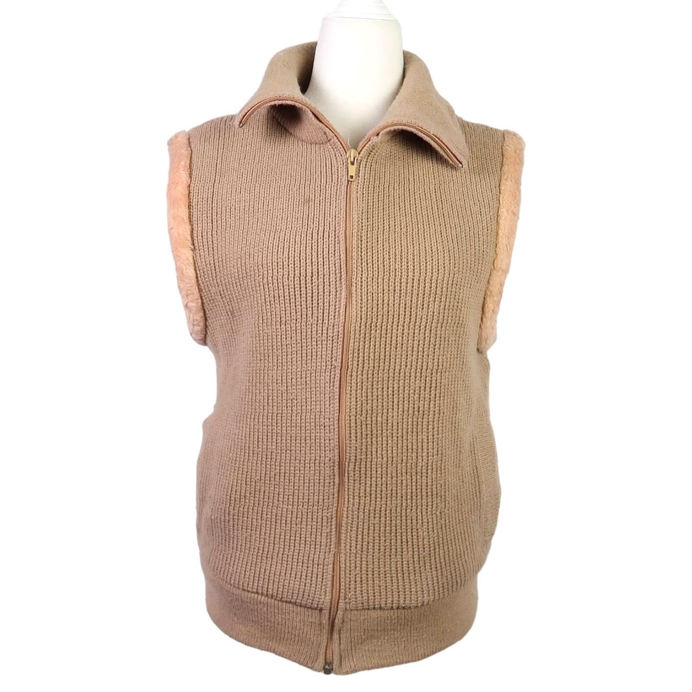 Vintage VINTAGE Montgomery Ward Vest Shirt Mens M Brown Knit 70s Acrylic Zip Front Sleeveless Faux Fur Trim 1970s Hippy Casual Size M / US 6-8 / IT 42-44 - 2 Thumbnail