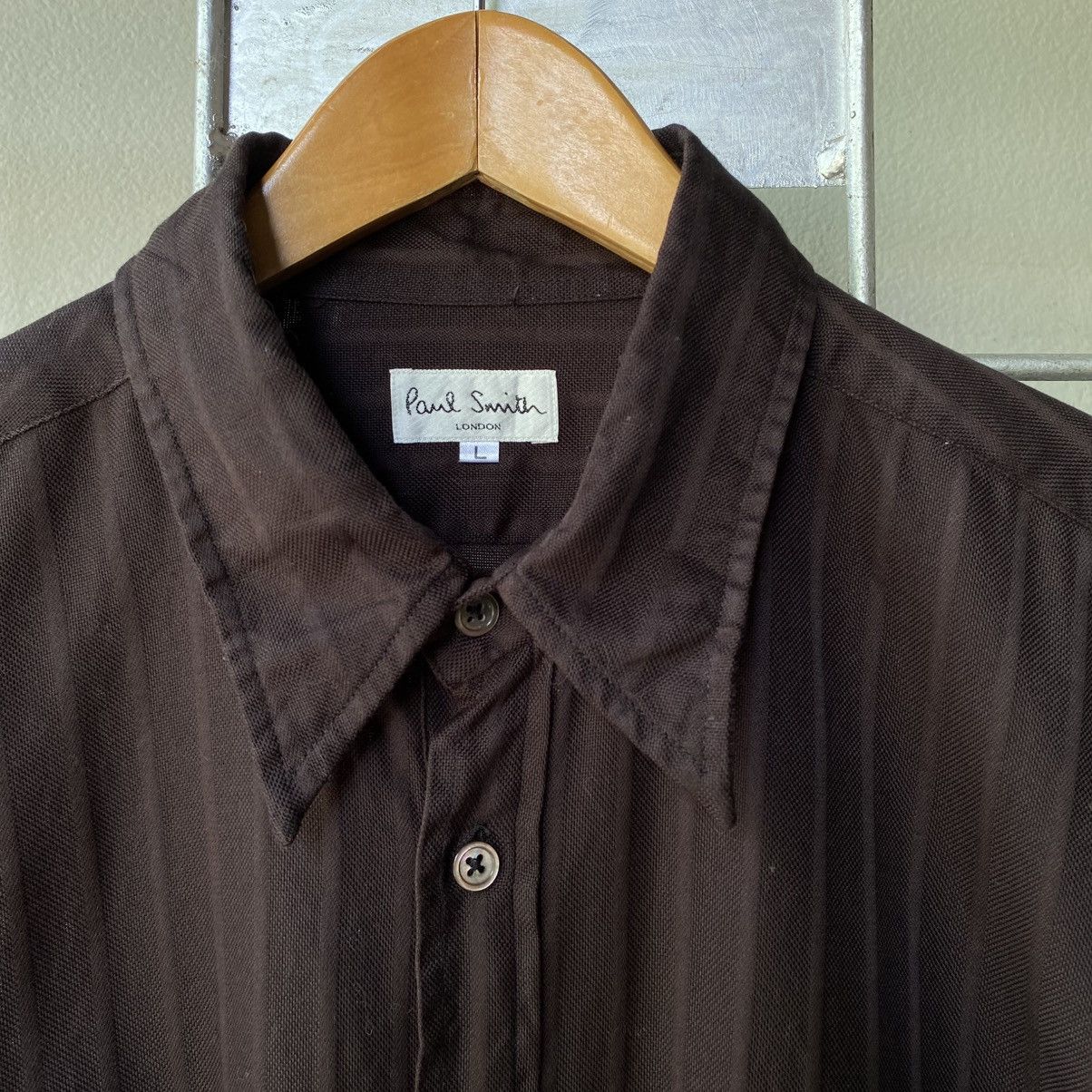 Paul Smith Paul Smith Dark Brown Half-Placket Pinstripe Shirt Size L / US 10 / IT 46 - 7 Thumbnail