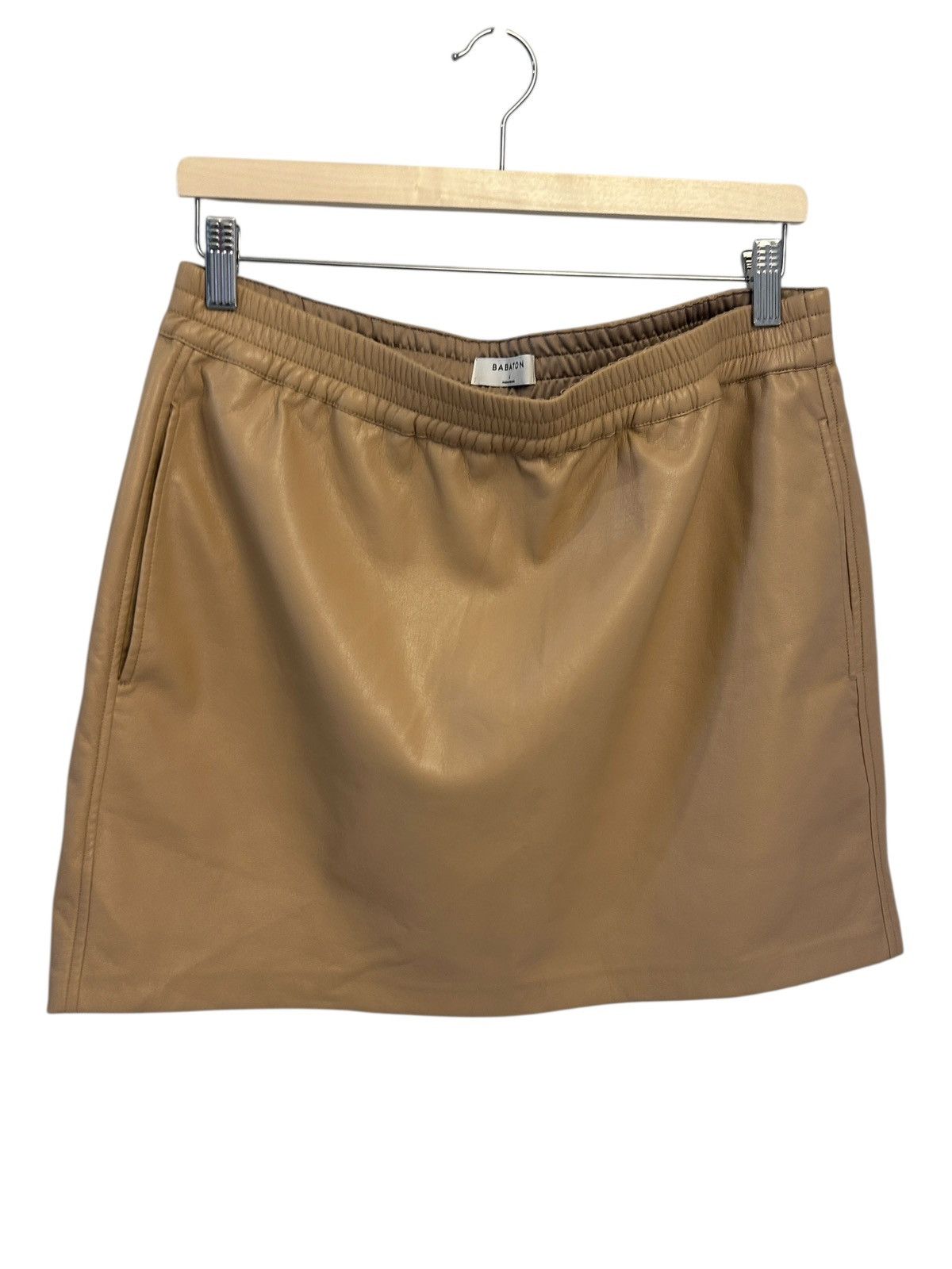 Aritzia Aritzia Babaton Flags Vegan Leather Mini Skirt Tan large Size 32" / US 10 / IT 46 - 1 Thumbnail