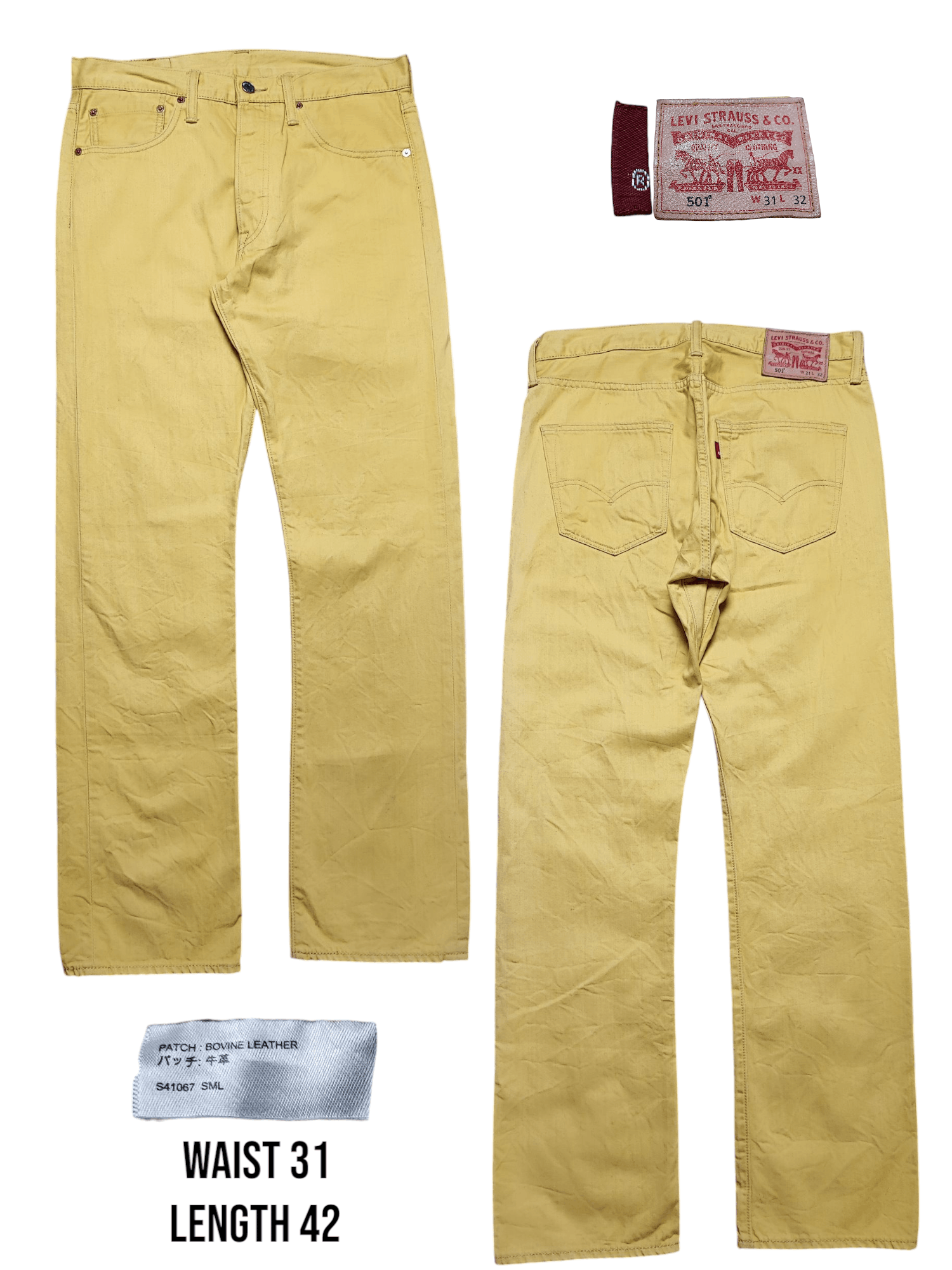 Levi's Levi’s 501 Button Fly Yellow Jeans Straight Cut Size US 31 - 1 Thumbnail