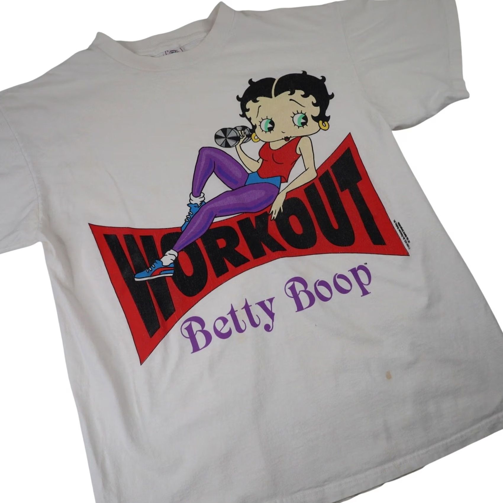Vintage VINTAGE Betty Boop Workout T Shirt White Mens Large Graphic 90s Boys Womens? Size US L / EU 52-54 / 3 - 3 Thumbnail