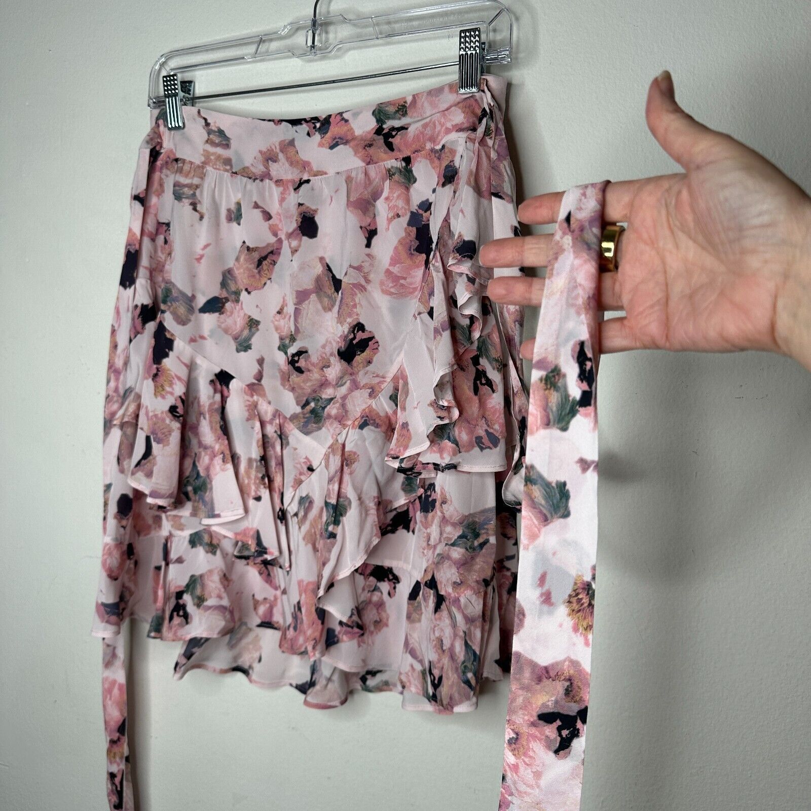 Iro Iro Floral Pink Abstract Wrap Layered Ruffled Mini Skirt 40 Size 34" / US 12 / IT 48 - 5 Thumbnail