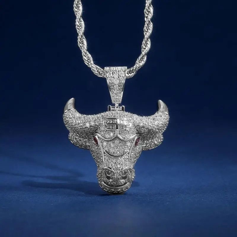 Jewelry Bling Iced Out Zircon Bull Head Animal Pendant Necklace Size ONE SIZE - 3 Thumbnail