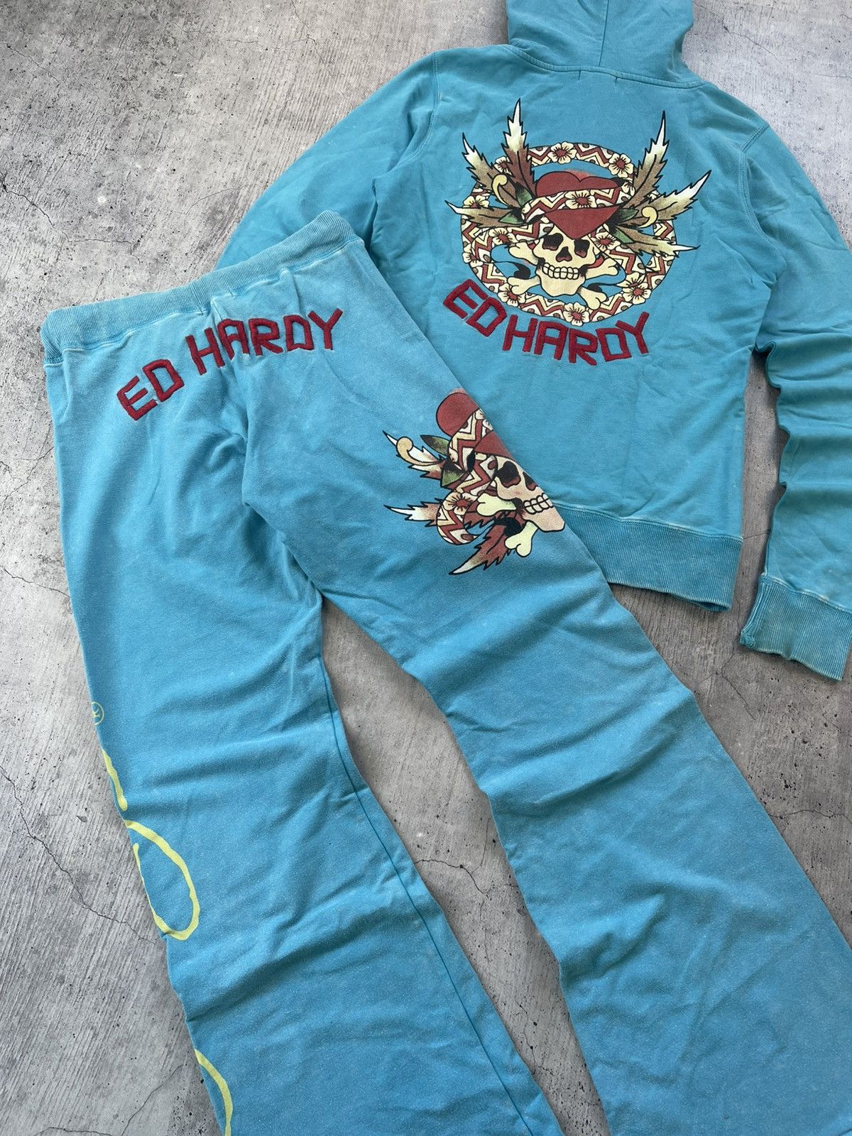 Ed Hardy × Vintage Vintage Y2k Ed Hardy Suit(Pants+Zip Sweatshirt) Skull ☠️ 90’s Size XL / US 12-14 / IT 48-50 - 2 Thumbnail