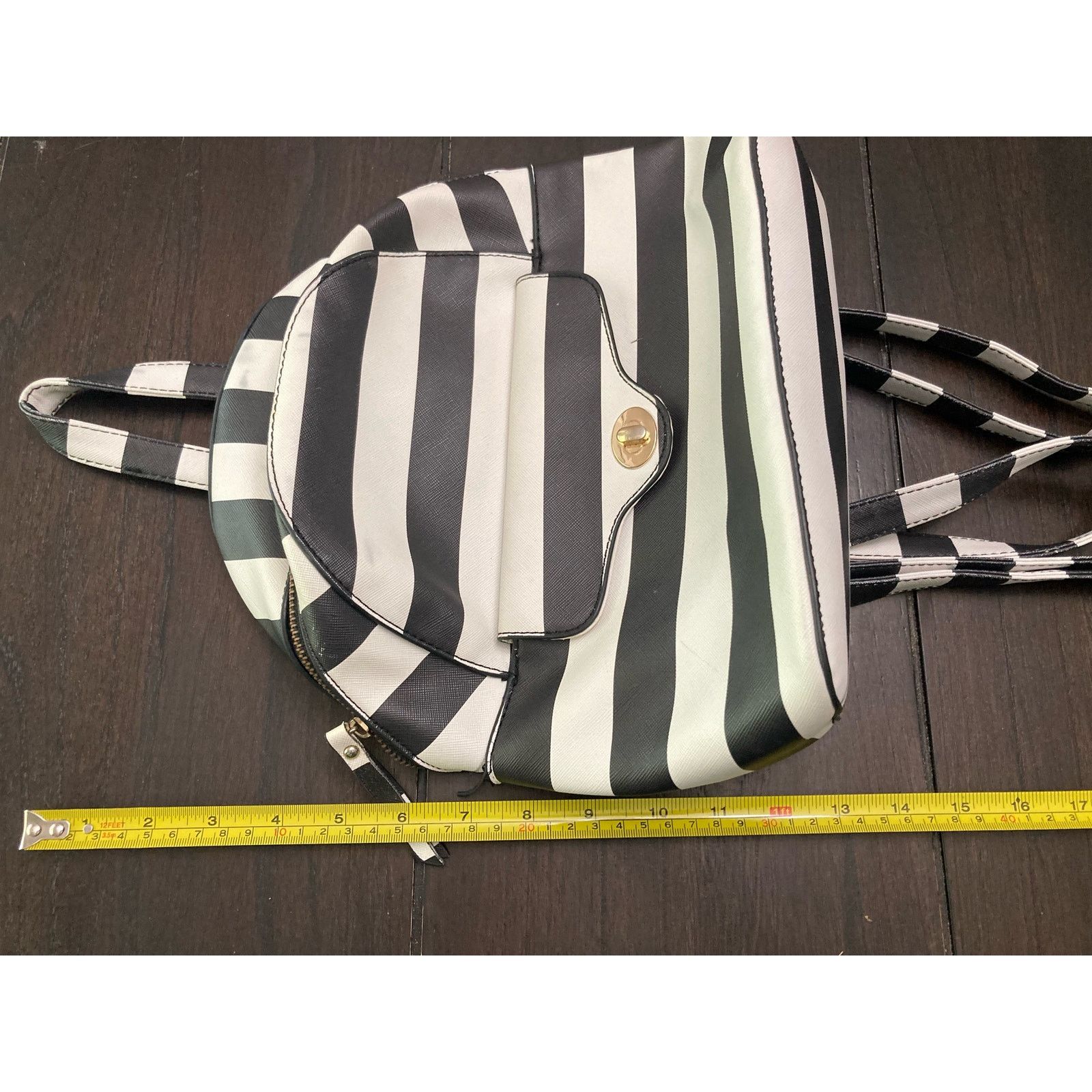 Other Under One Sky Vegan Leather Striped Backpack Black & White Size ONE SIZE - 8 Thumbnail