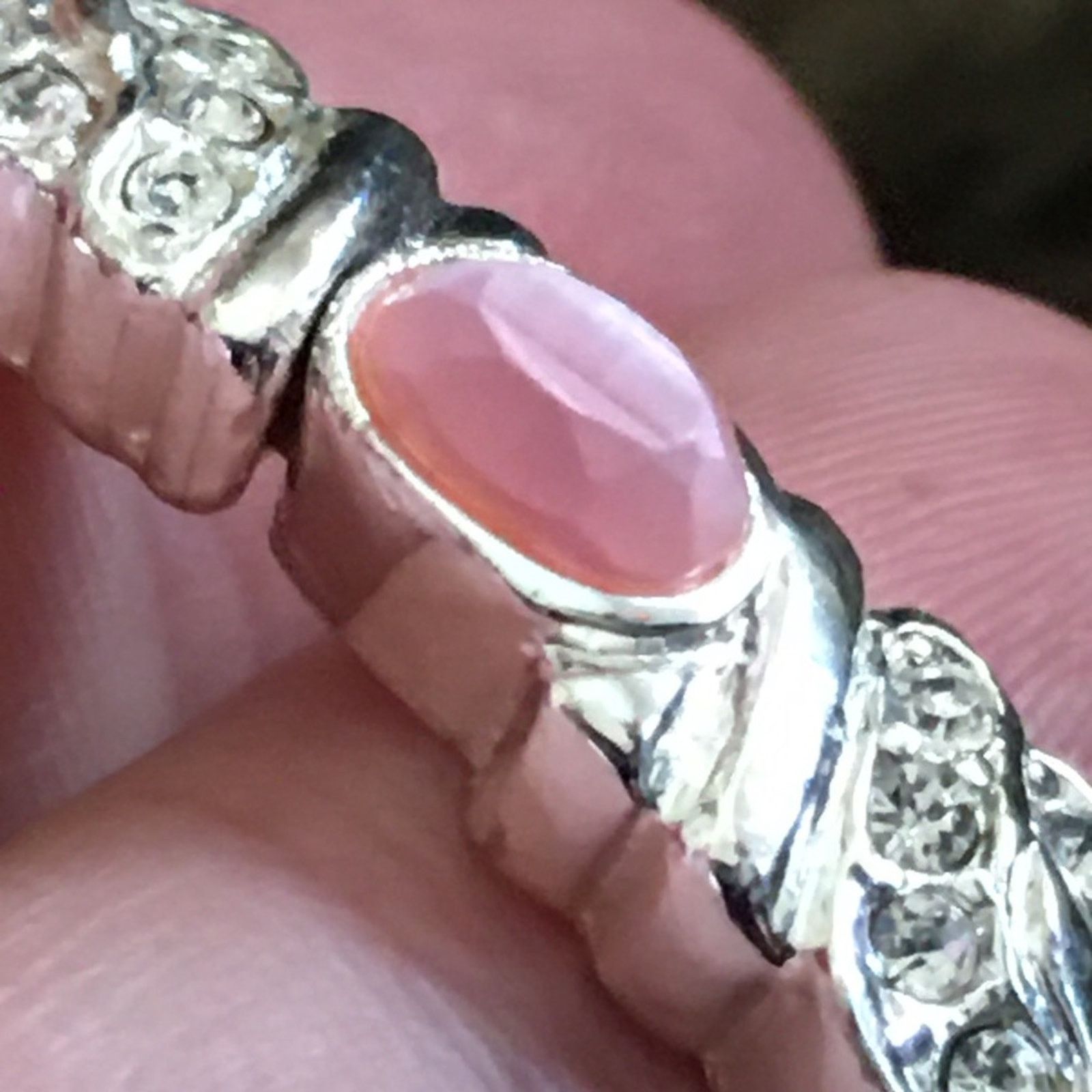 Jewelry Faceted pink stone silver link rhinestone bracelet Size ONE SIZE - 9 Thumbnail