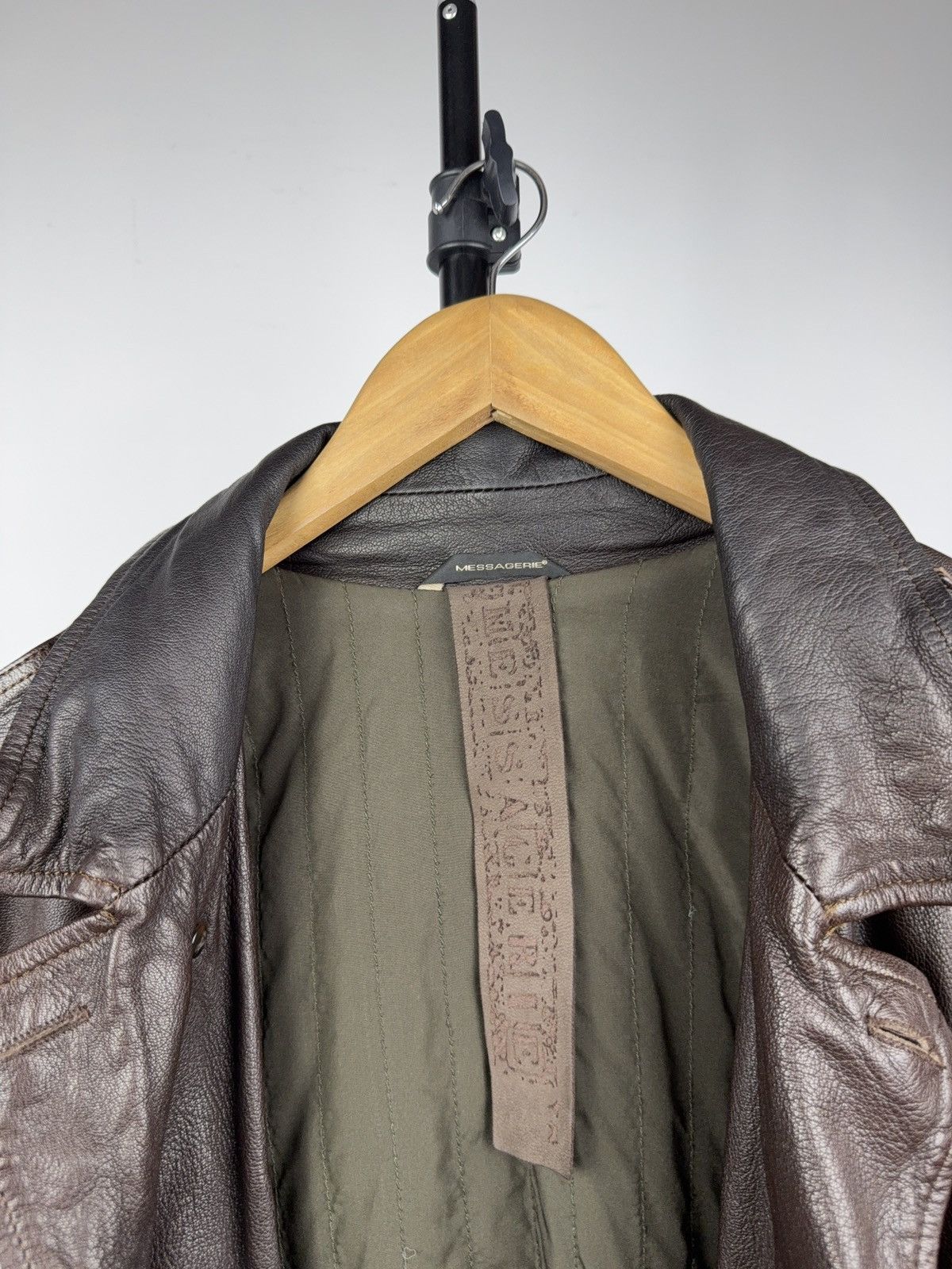 Messagerie Messagerie Italy Brown Leather Jacket Biker Military Style Size US L / EU 52-54 / 3 - 14 Thumbnail