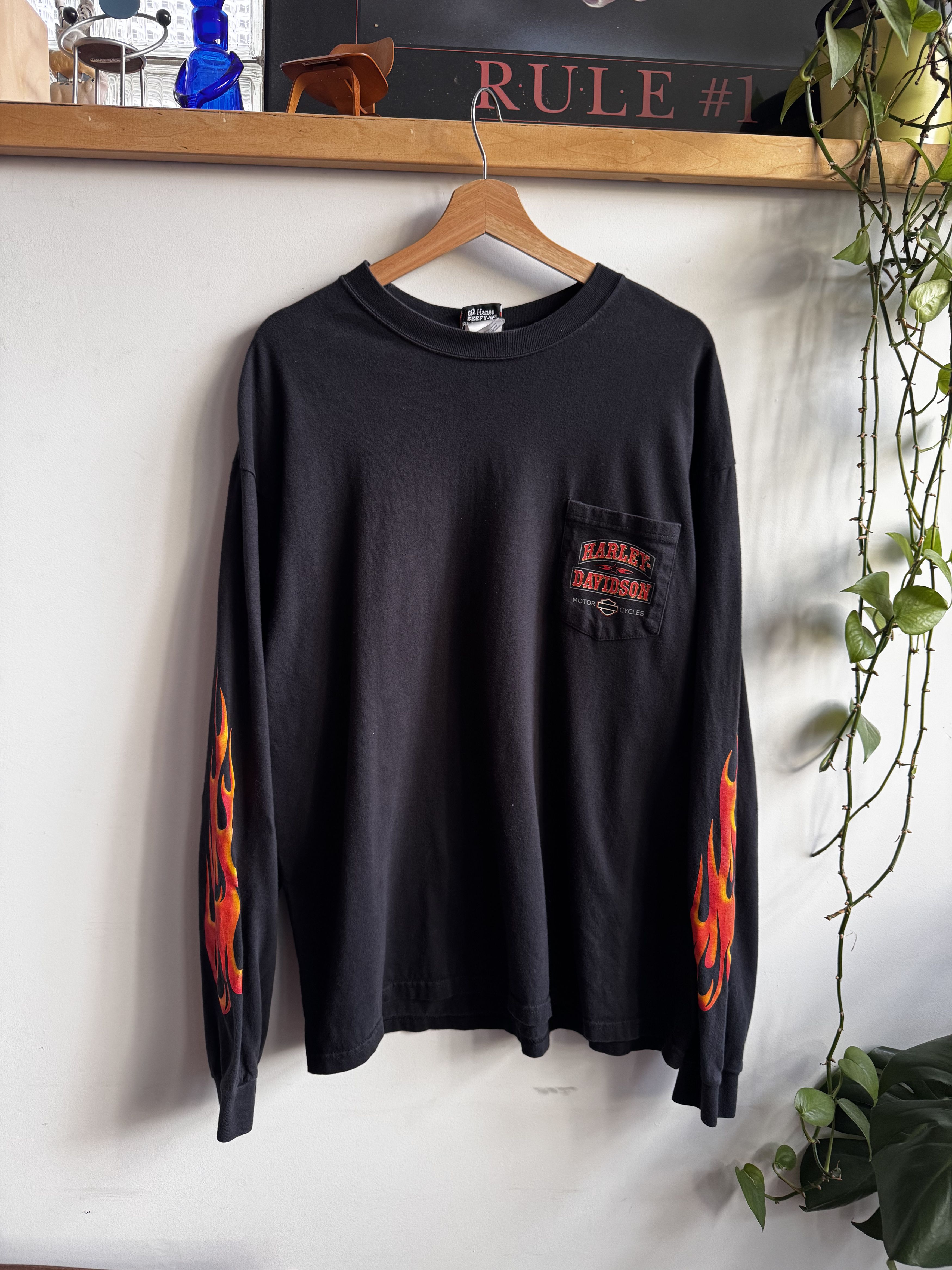 Harley Davidson 00s Harley Long Sleeve Flame Tshirt Size XL Size US XL / EU 56 / 4 - 1 Thumbnail
