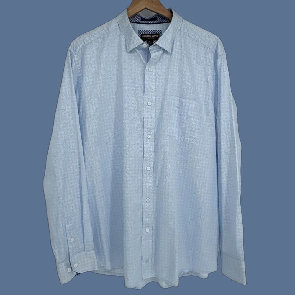 Johnston & Murphy Johnston & Murphy Shirt Adult XL Blue Geometric Cotton Button-Up Pockets Mens Size US XL / EU 56 / 4 - 1 Thumbnail