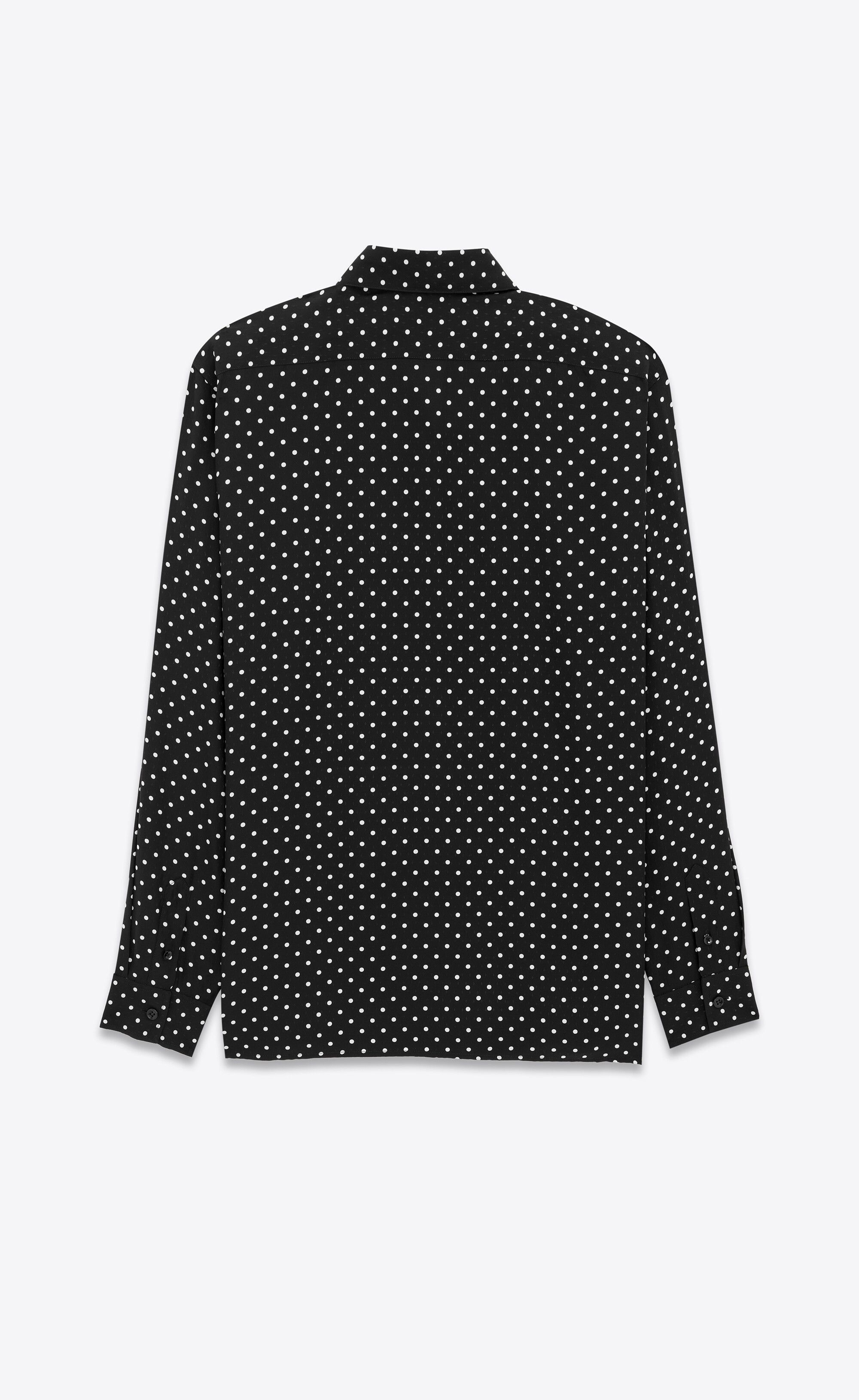 Saint Laurent Paris o1s1wg110625 Shirt in Dotted Shiny And Matte Silk in Black Size US M / EU 48-50 / 2 - 2 Thumbnail