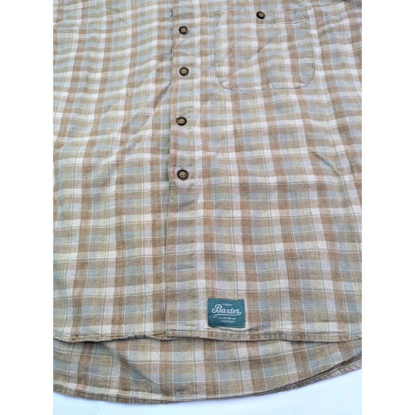 Vintage Baxter Shirt Men L Plaid Brown Tan Cotton Linen Button-Down Long Sleeve casual Vintage: No Size US L / EU 52-54 / 3 - 3 Thumbnail