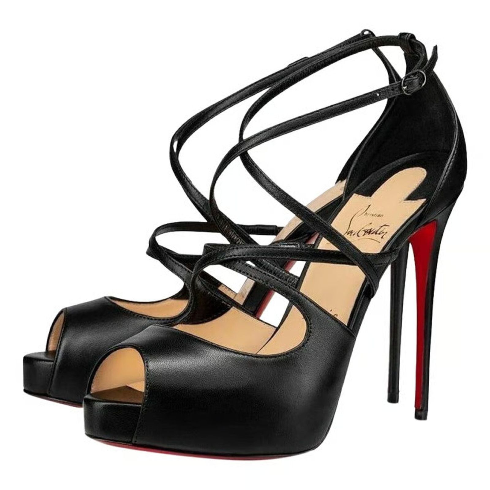 Christian Louboutin Holly Alta 120 Black Criss Cross Strap Sandal Heel Pump 42 Size US 12 / IT 42 - 1 Thumbnail