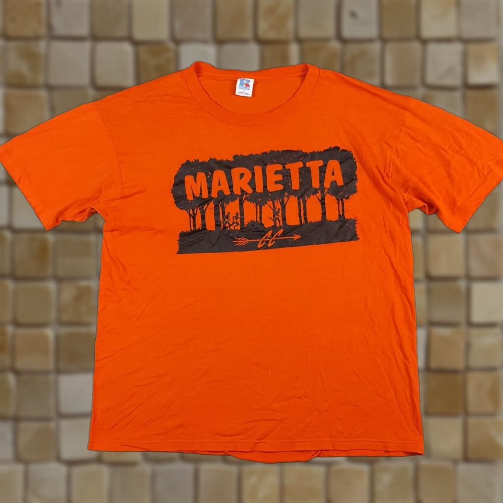 Vintage VINTAGE Russell Cross Country Running Tee Shirt Men L Orange 80s 90s University Sports Embroidered Logo T-Shirt Size US L / EU 52-54 / 3 - 1 Thumbnail