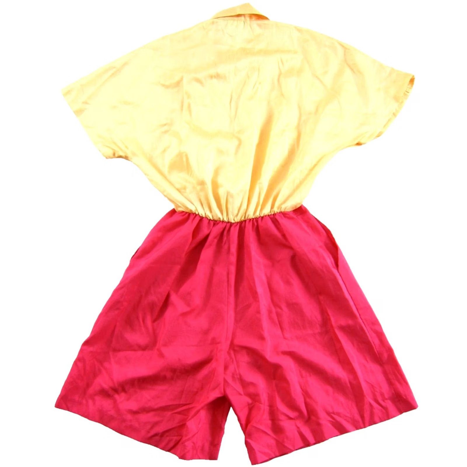 Pinko VINTAGE Joan Walters Pink Yellow Collared Pocket Shorts Romper Jumpsuit Small/4 Women One-Piece Bohemian 80s 90s Size 27" / US 4 / IT 40 - 2 Thumbnail