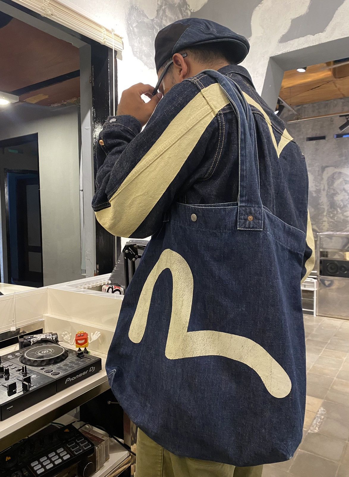 Evisu EVISU DENIM BIG LOGO SEA GULL TOTE BAG | Grailed