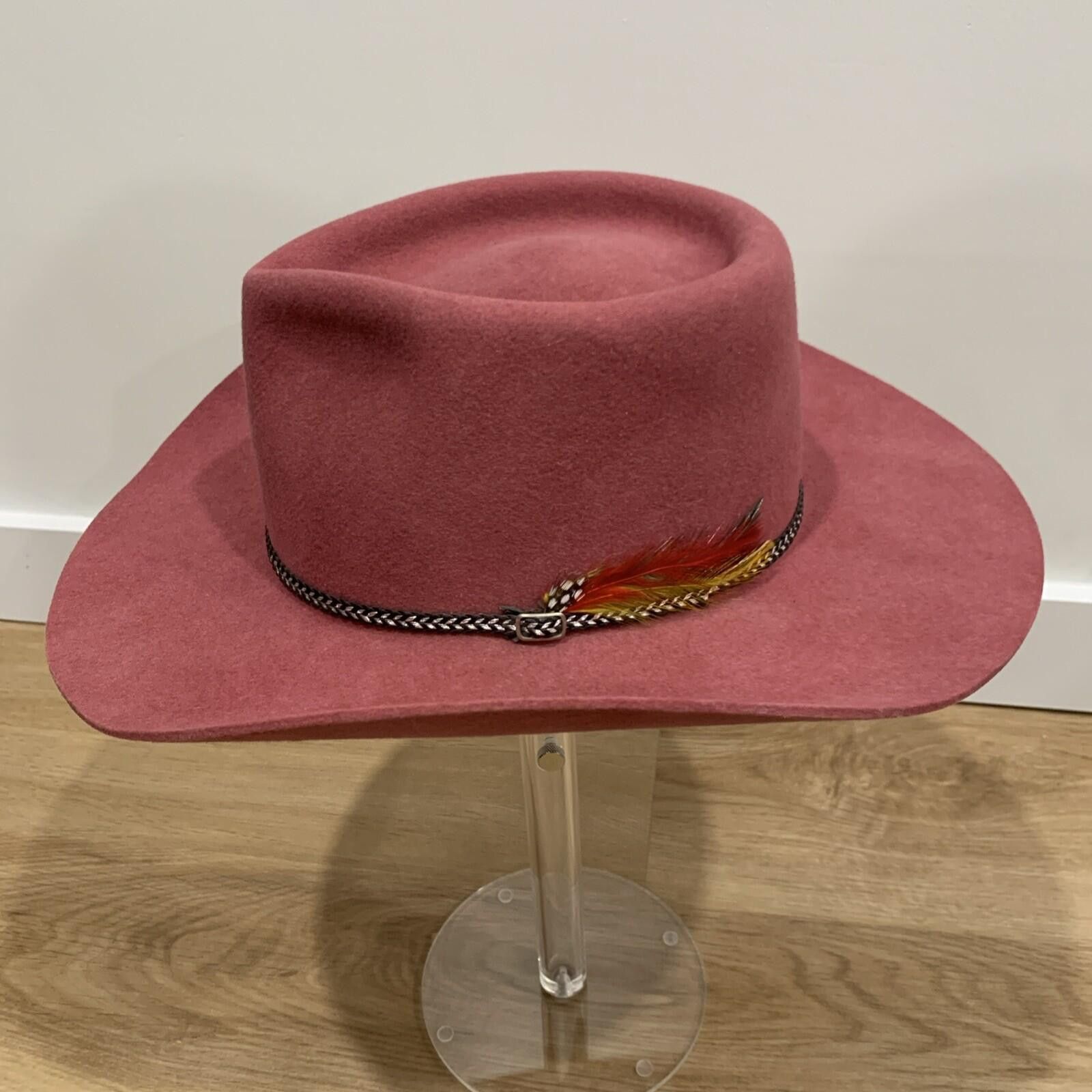 Other Smithbilt 3X Wool Felt Fedor Pink Wide Brim Feather 6 7/8 Size ONE SIZE - 6 Thumbnail