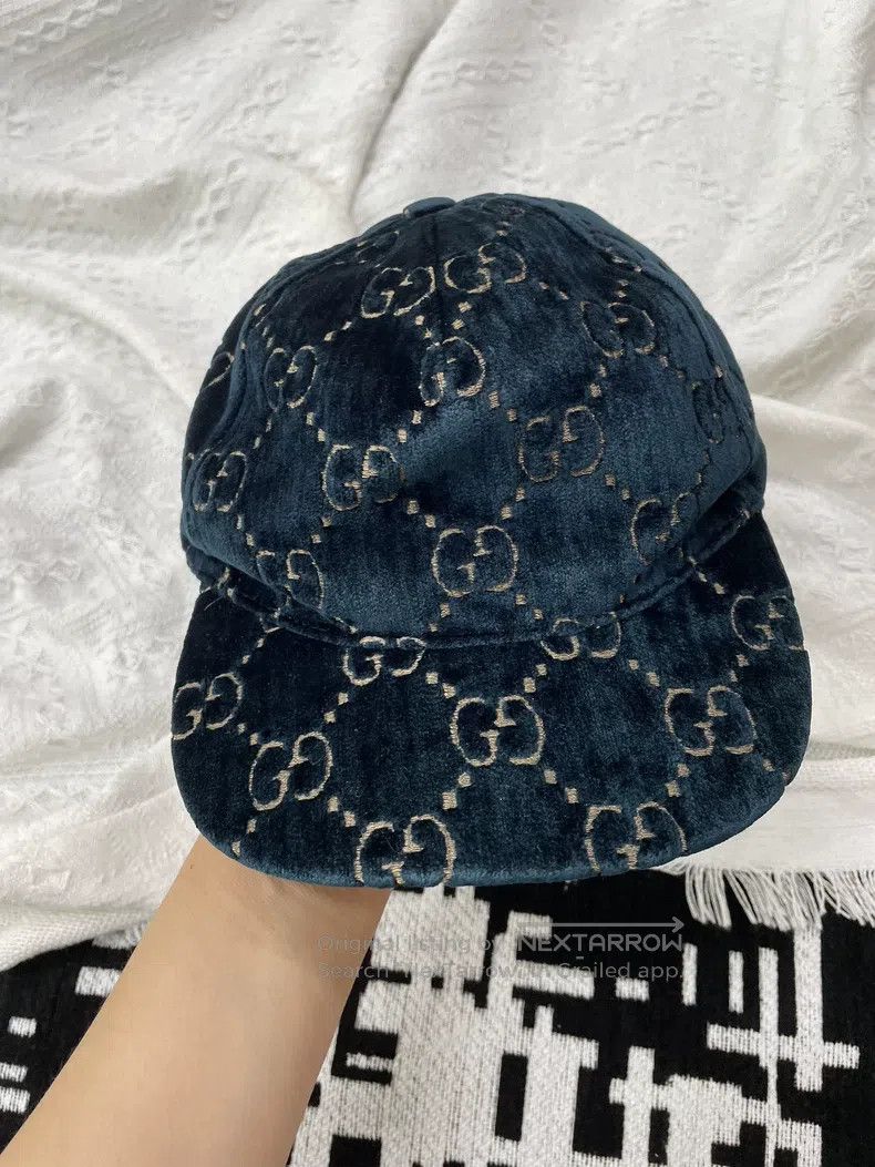 Gucci Gucci Size56 Blue velvet full double G full logo cap Size ONE SIZE - 2 Thumbnail