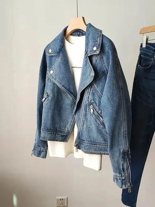 Japanese Brand × Vintage New Spring Autumn Women Casual Moto Biker Denim Jacket Size ONE SIZE - 1 Thumbnail